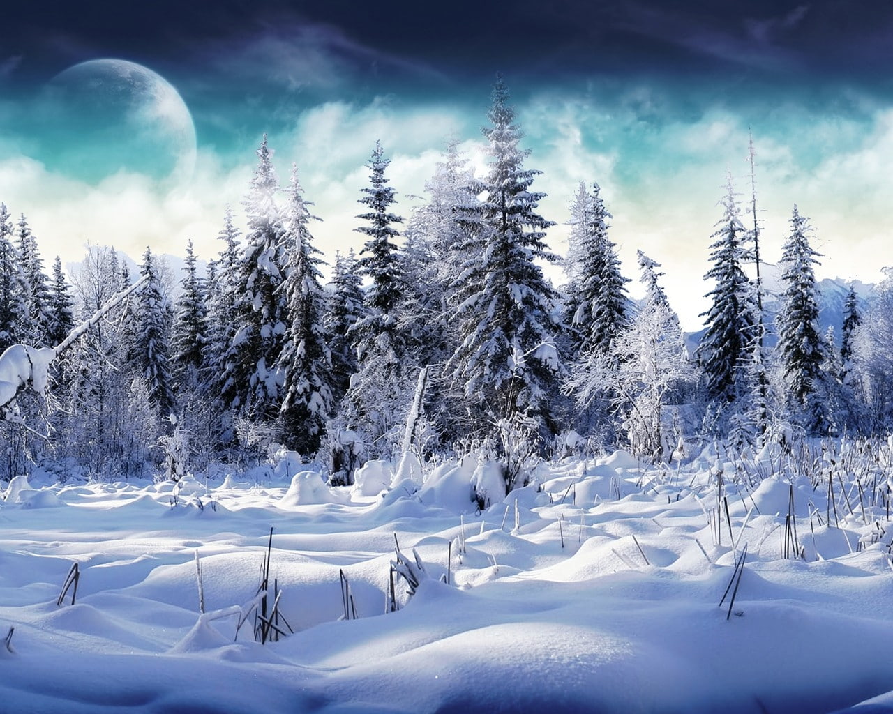 x, art, planets, snow, landscapes, moon, nature, 720P, Winter, hd, HD Wallpaper