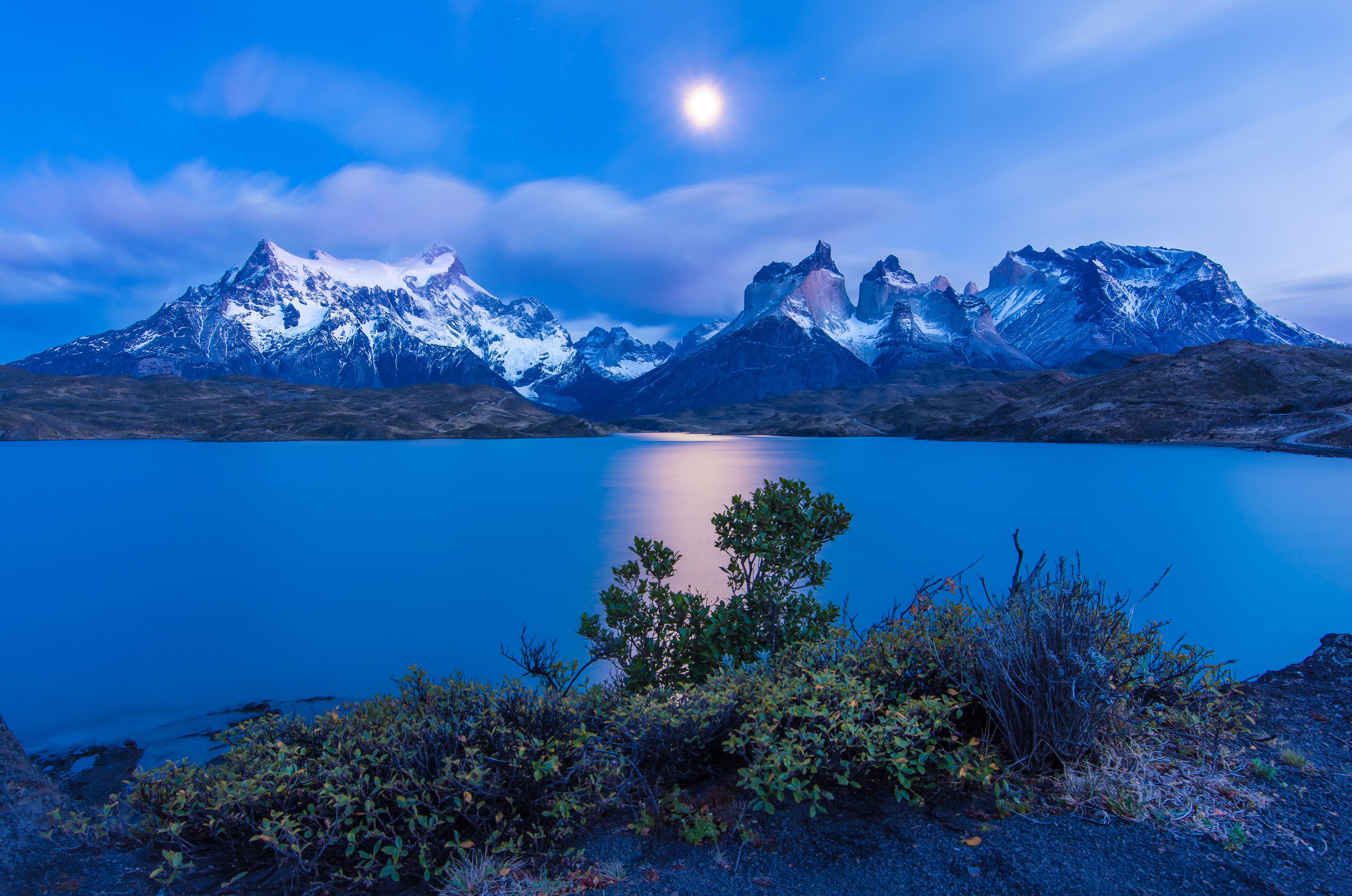 reflection, 4k, landscape, mountain, 5k, environment, full moon, snowcapped mountain, mountain range, 4K, tranquility, night, beauty in nature, cold temperature, HD Wallpaper