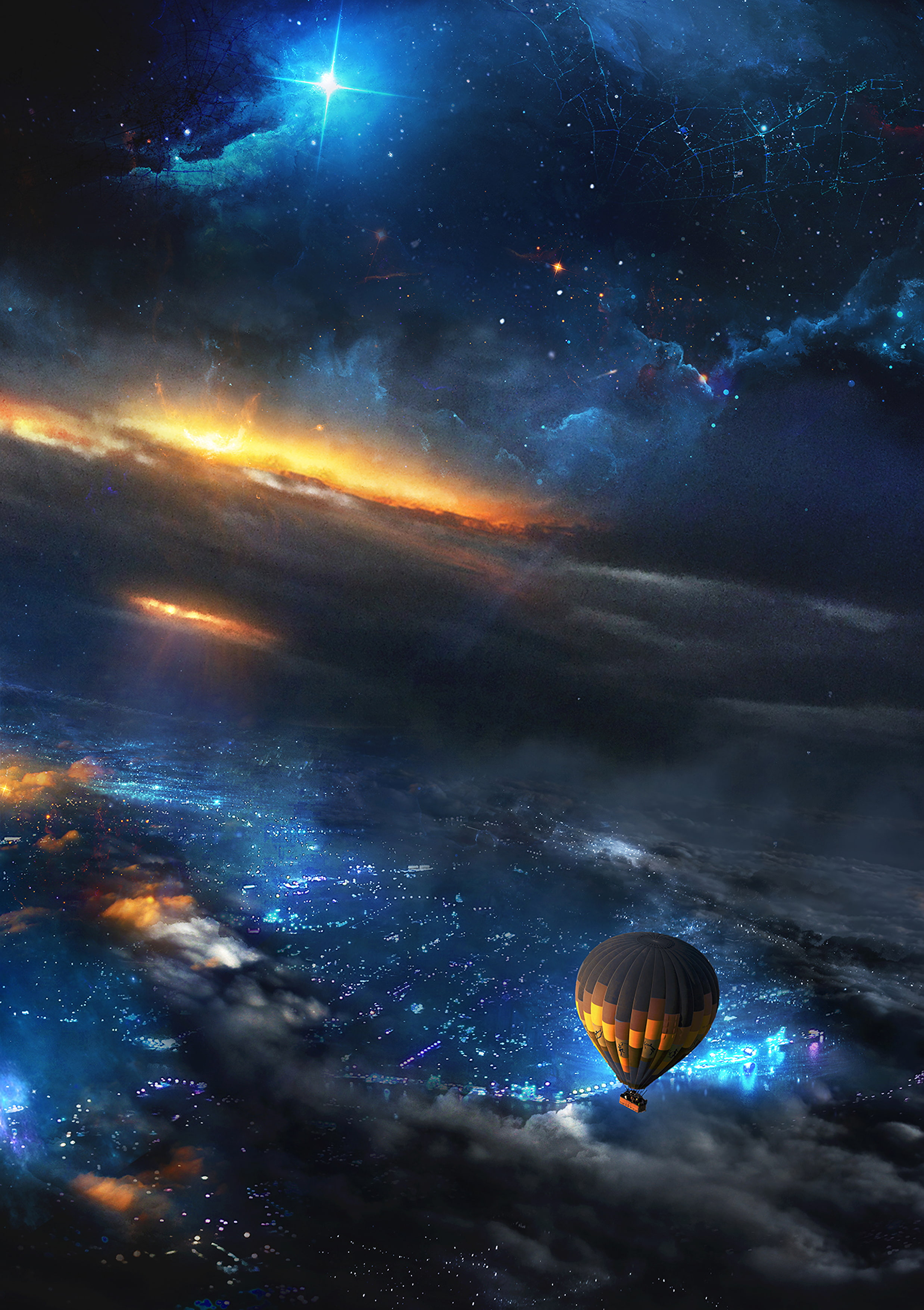 aerostat, sky, art, 2K, space, balloon, Phone HD Wallpaper