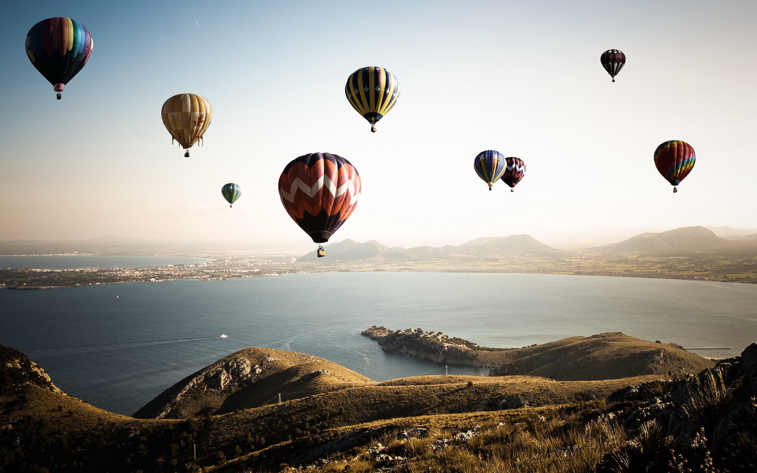 2K, sky, balloon, flight, landscape, aerostat, nature, HD Wallpaper