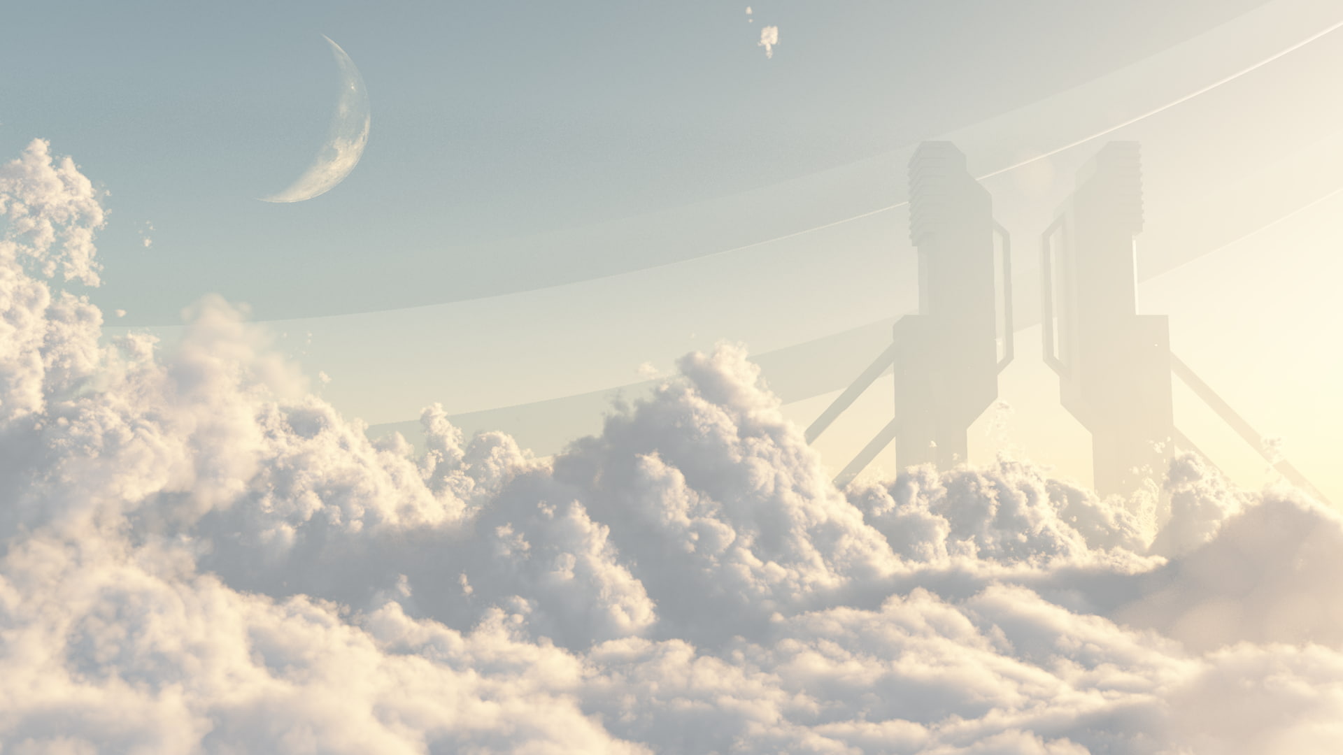 animal themes, tranquil scene, crescent, sky, 1080P, sunlight, low angle view, cloud - sky, day, beauty in nature, tranquility, nature, outdoors, transportation, HD Wallpaper