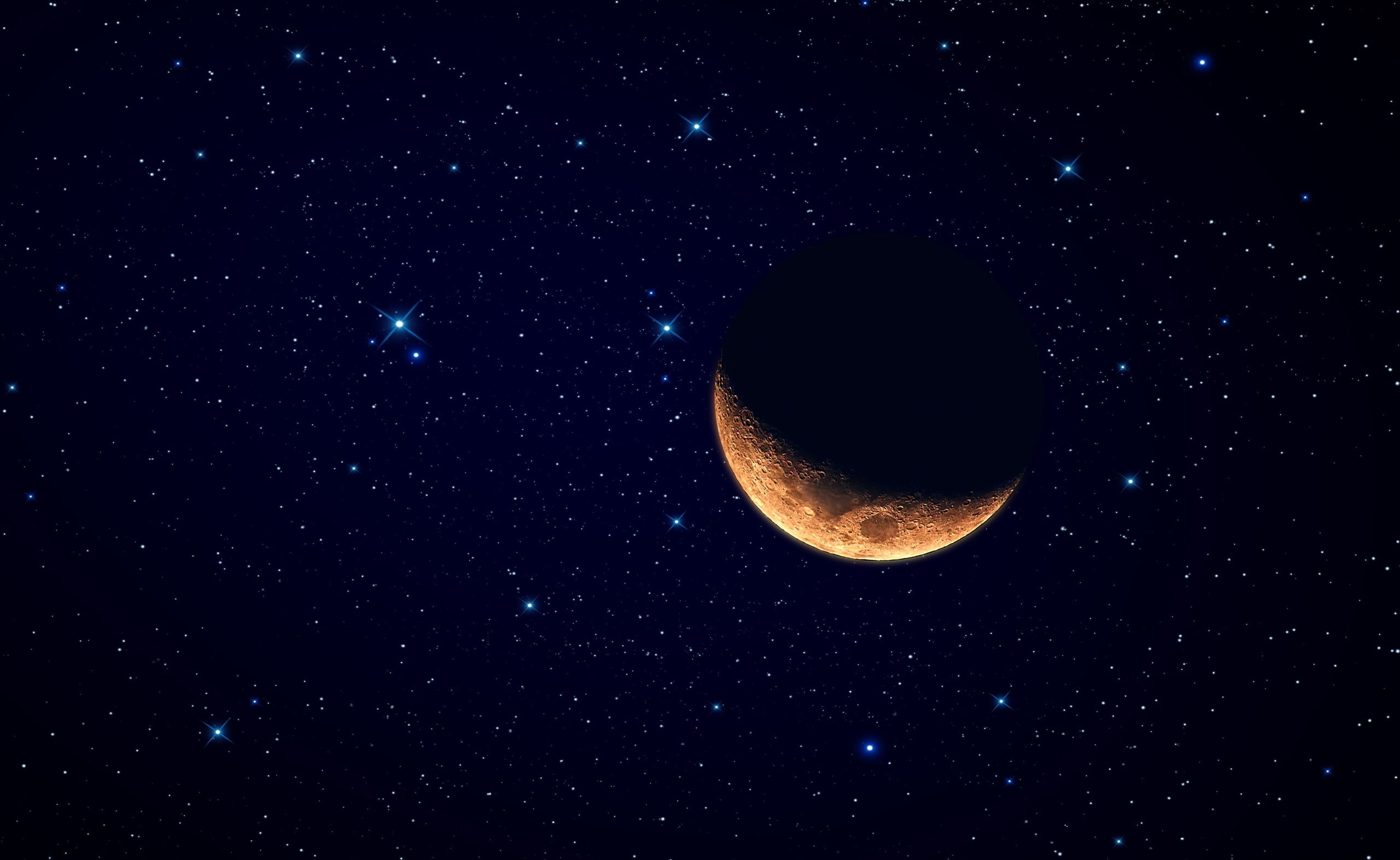 Crescent, Sun and Sky, astrology, no people, scenics - nature, Moon, constellation, outdoors, astronomy, star - space, orbiting, satellite view, HD Wallpaper