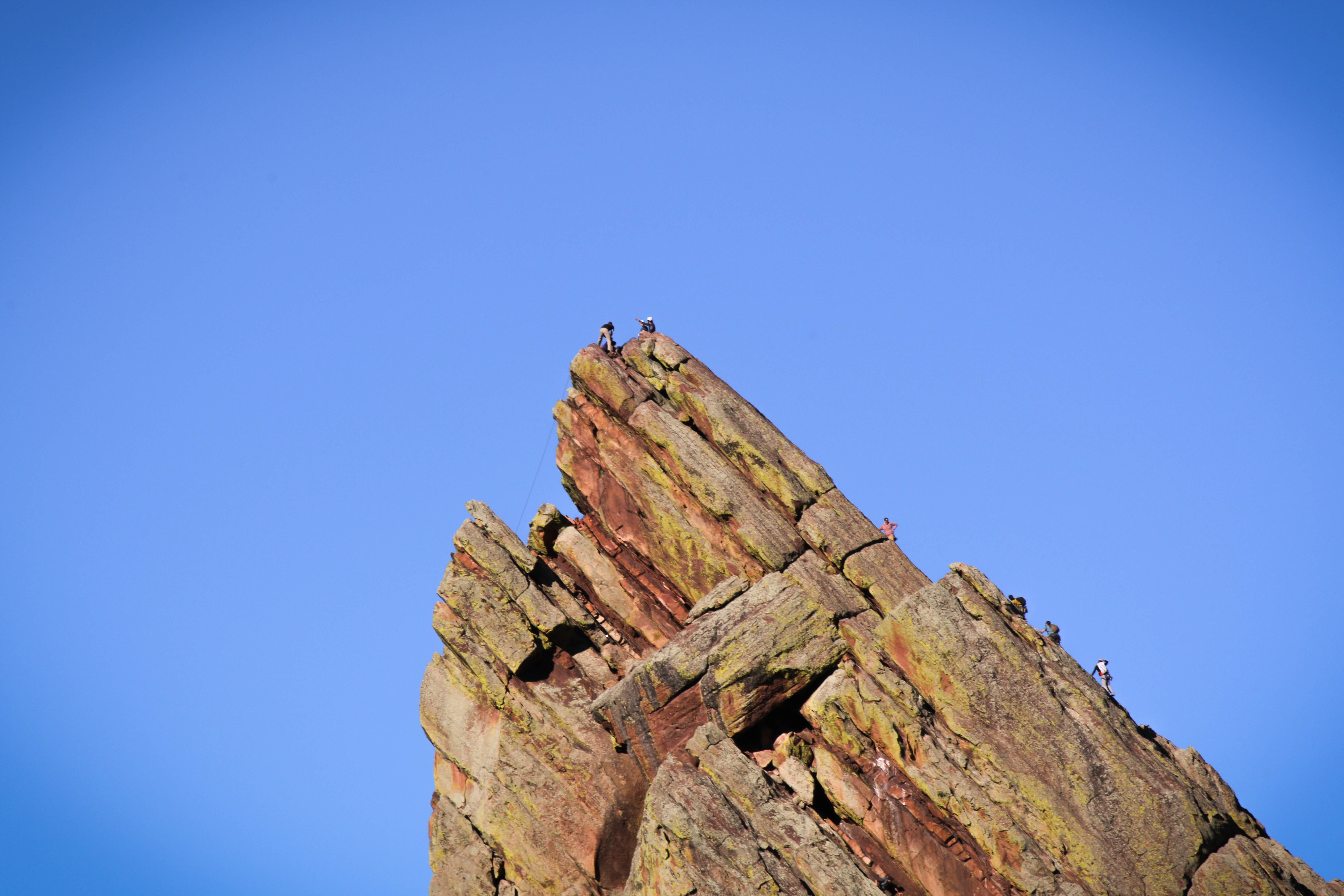 rocks, summit, repel, cliff, scenics - nature, cliffside, rock - object, top, outdoors, sunny, rock formation, day, boulder, scale, sky, colorado, rock, HD Wallpaper