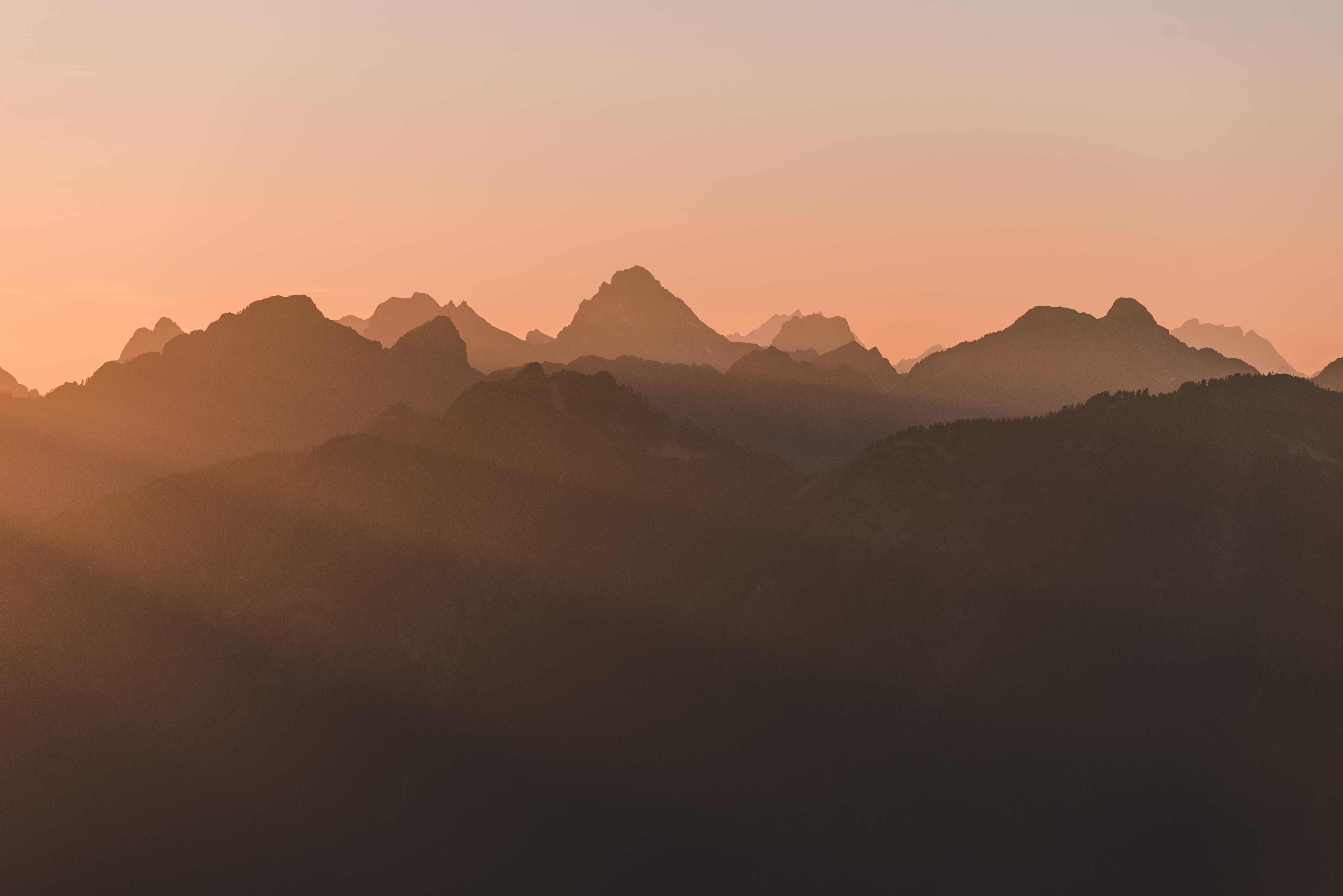 sunrise, sunlight, mountain, dusk, hour, environment, silhouette, copy space, mountain peak, 5K, cascades, physical geography, sunset, countryside, scenics - nature, HD Wallpaper