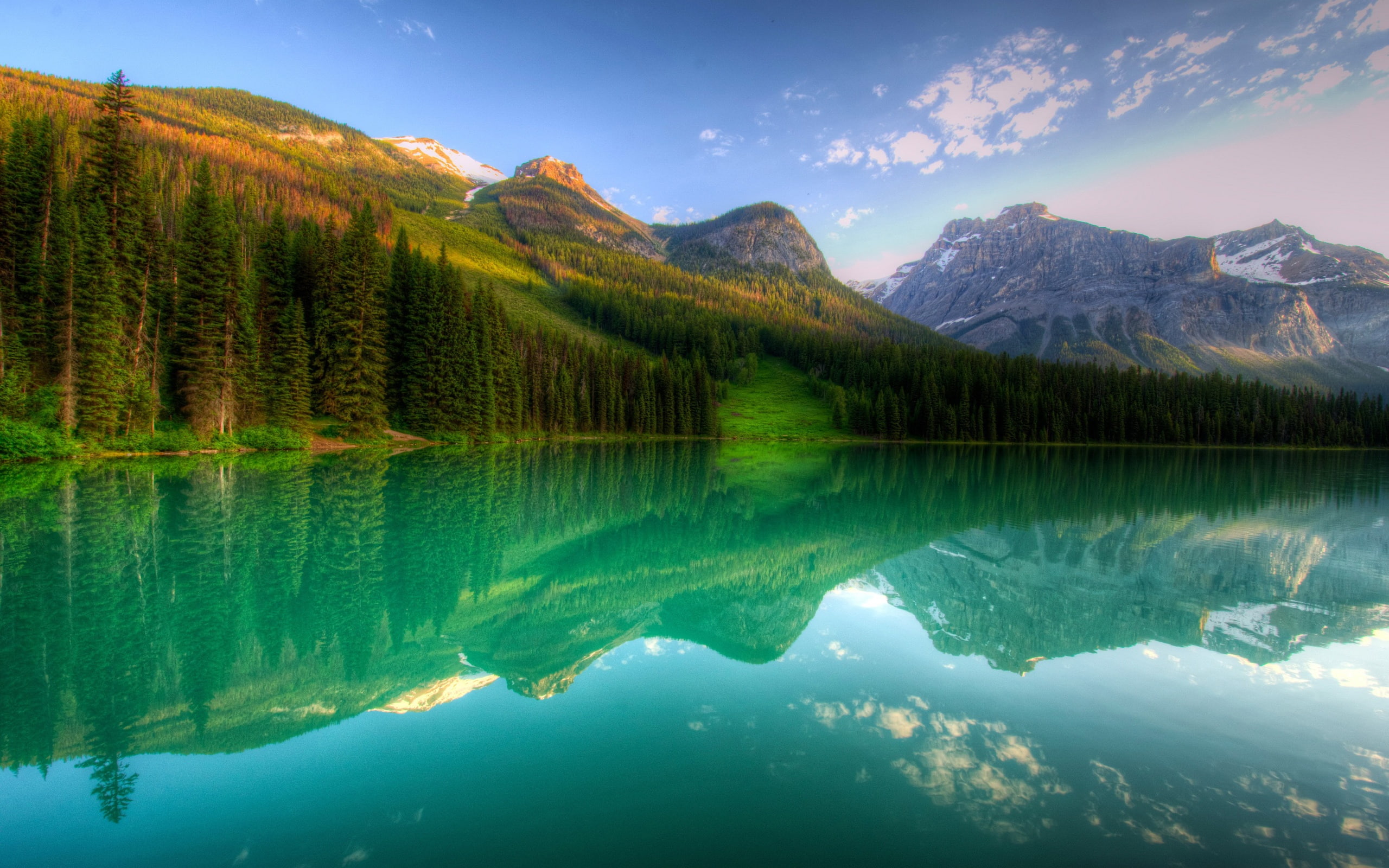 Canada, Forest, Trees, Reflection, Yoho, Lake, Mountains, 2K, HD Wallpaper