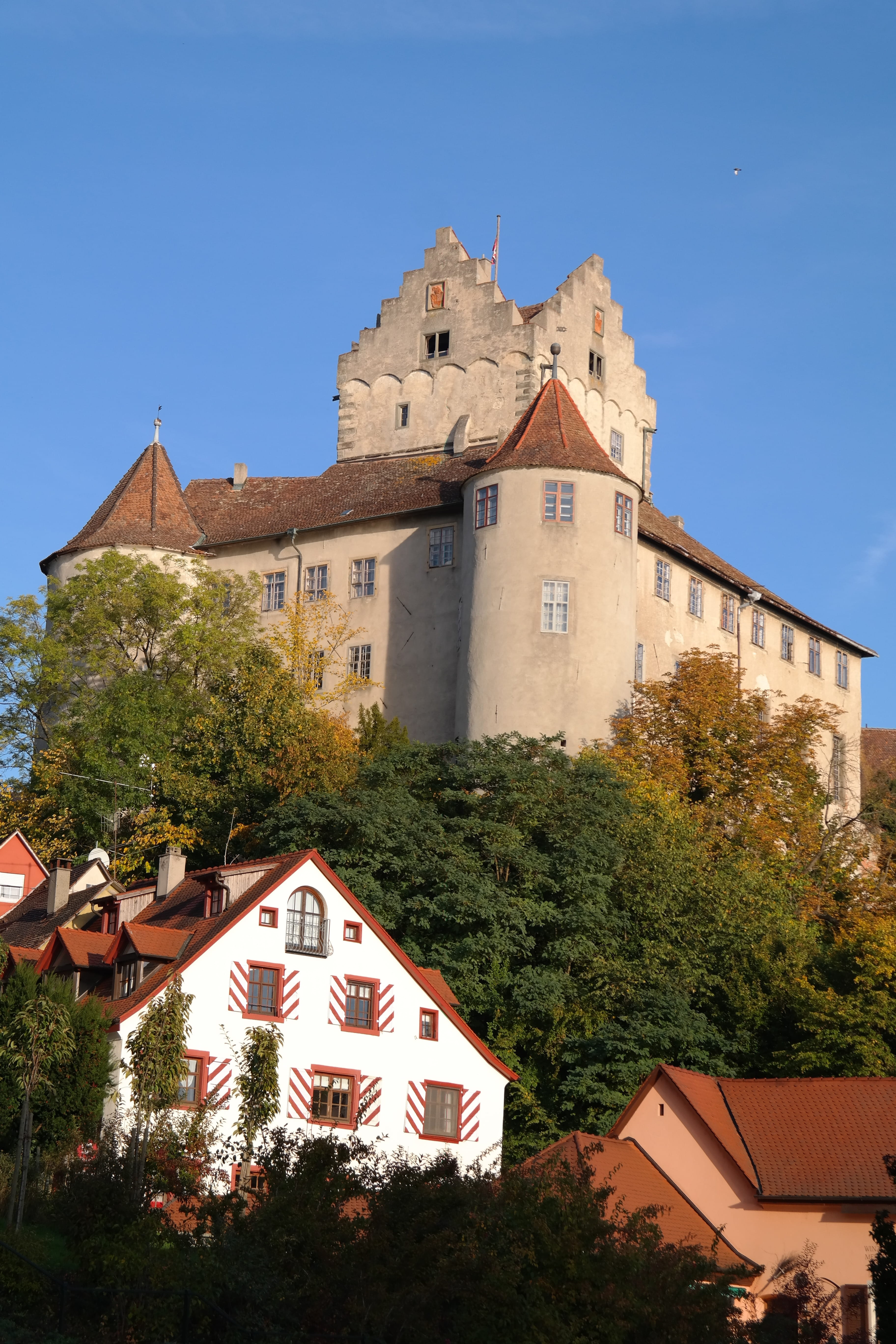 tower, hillside castle, building Exterior, tree, Burg Meersburg, no people, history, place of worship, plant, roof, 5K, blue, architecture, old, built Structure, Phone HD Wallpaper