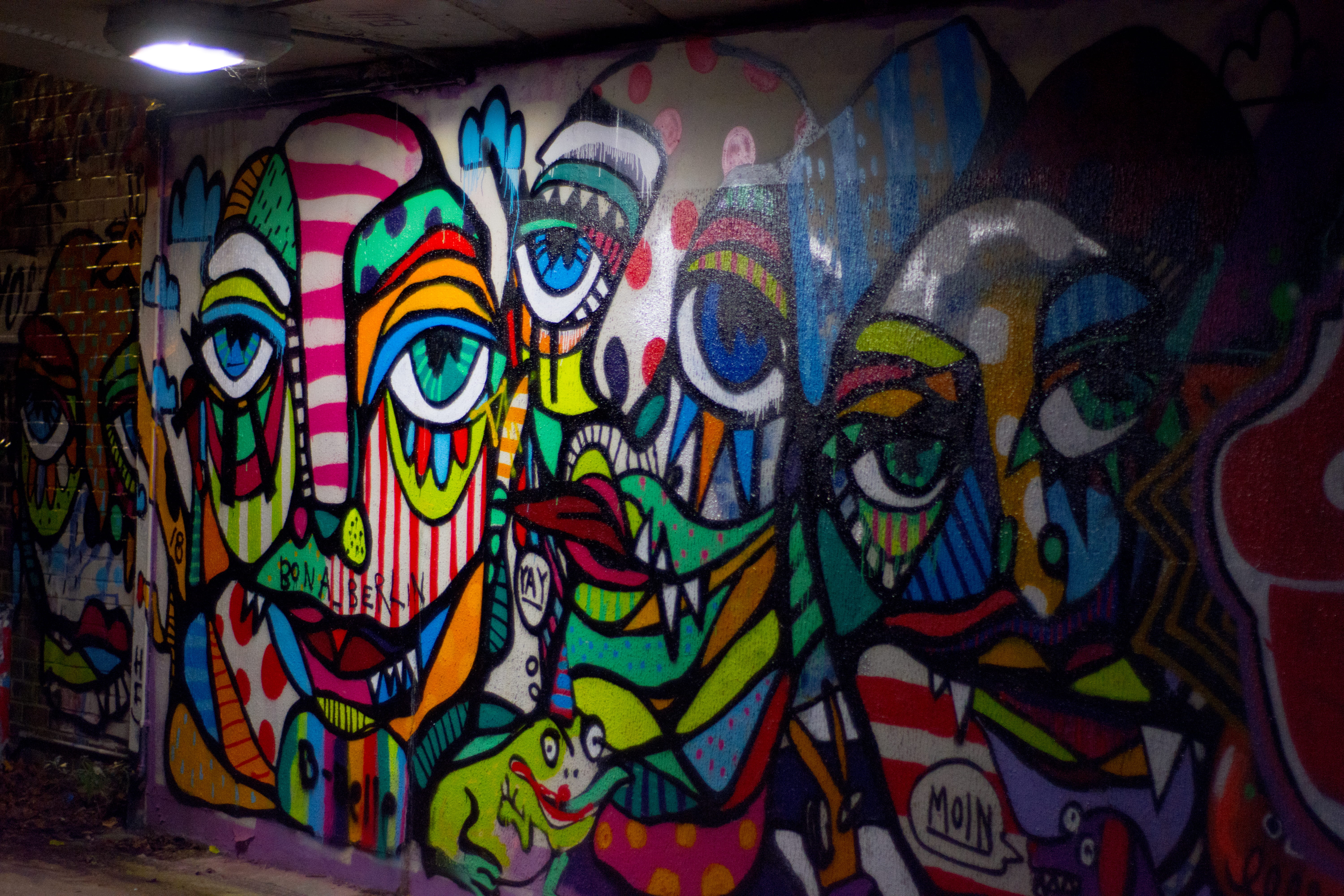 mural, backgrounds, representation, floral pattern, architecture, close-up, wall, berlin, design, night, street art, graffiti, no people, built structure, HD Wallpaper
