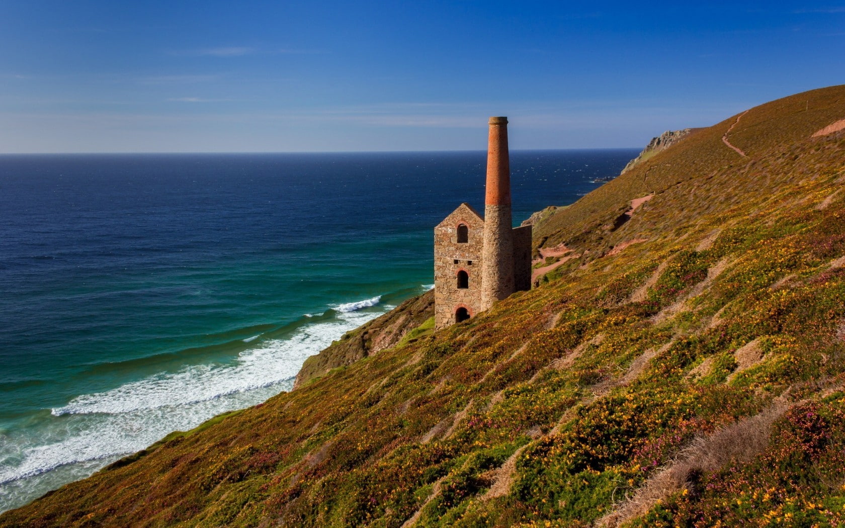 hills, guidance, horizon, building, nature, waves, built structure, tranquility, idyllic, land, sea, tranquil scene, no people, old building, building exterior, HD Wallpaper