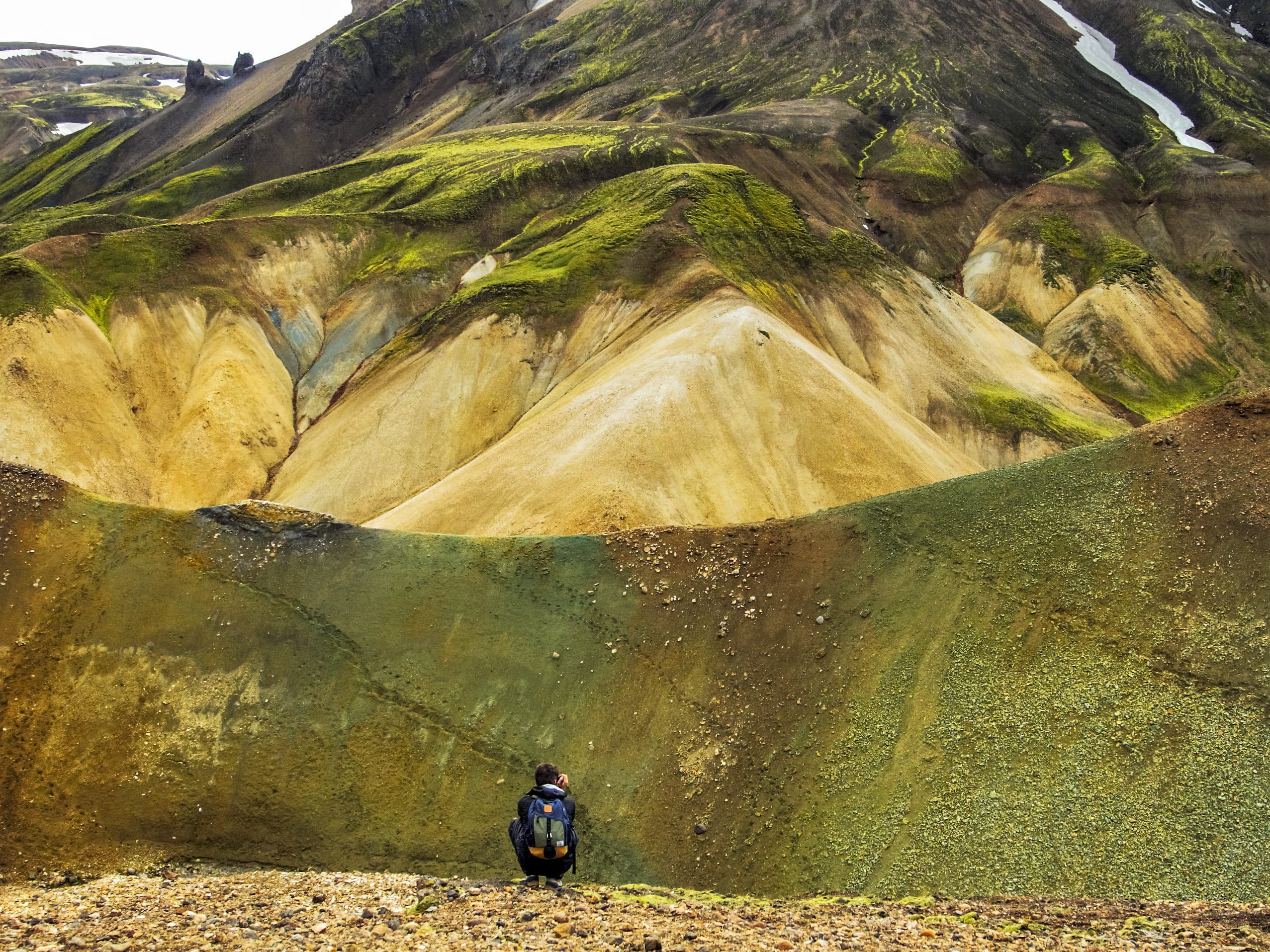 rock, nature, beauty in nature, activity, iceland, lifestyles, non-urban scene, sunlight, real people, landmannalaugar, 1080P, leisure activity, day, rear view, HD Wallpaper