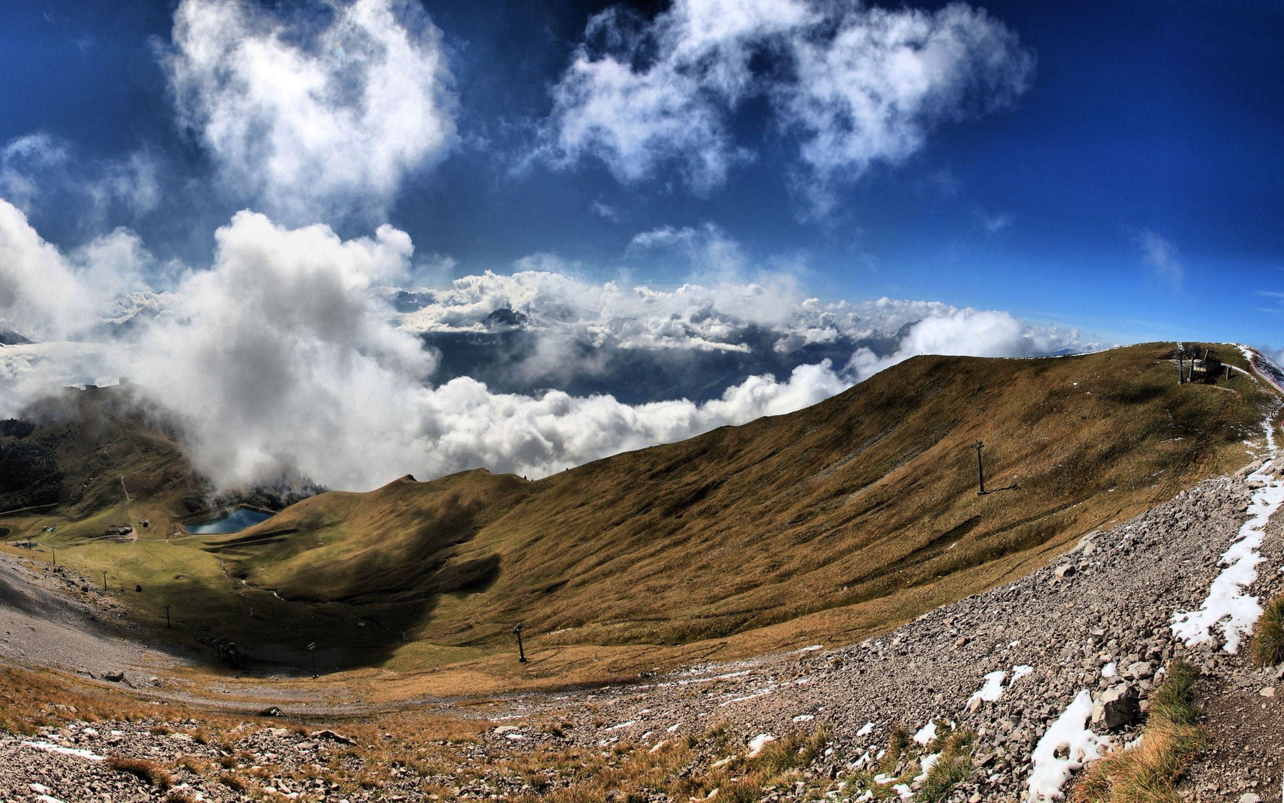 non-urban scene, fog, landmannalaugar, brown, scenics - nature, green Color, environment, sky, land, clouds, 2K, mountain Range, summer, cloudscape, landscape, HD Wallpaper