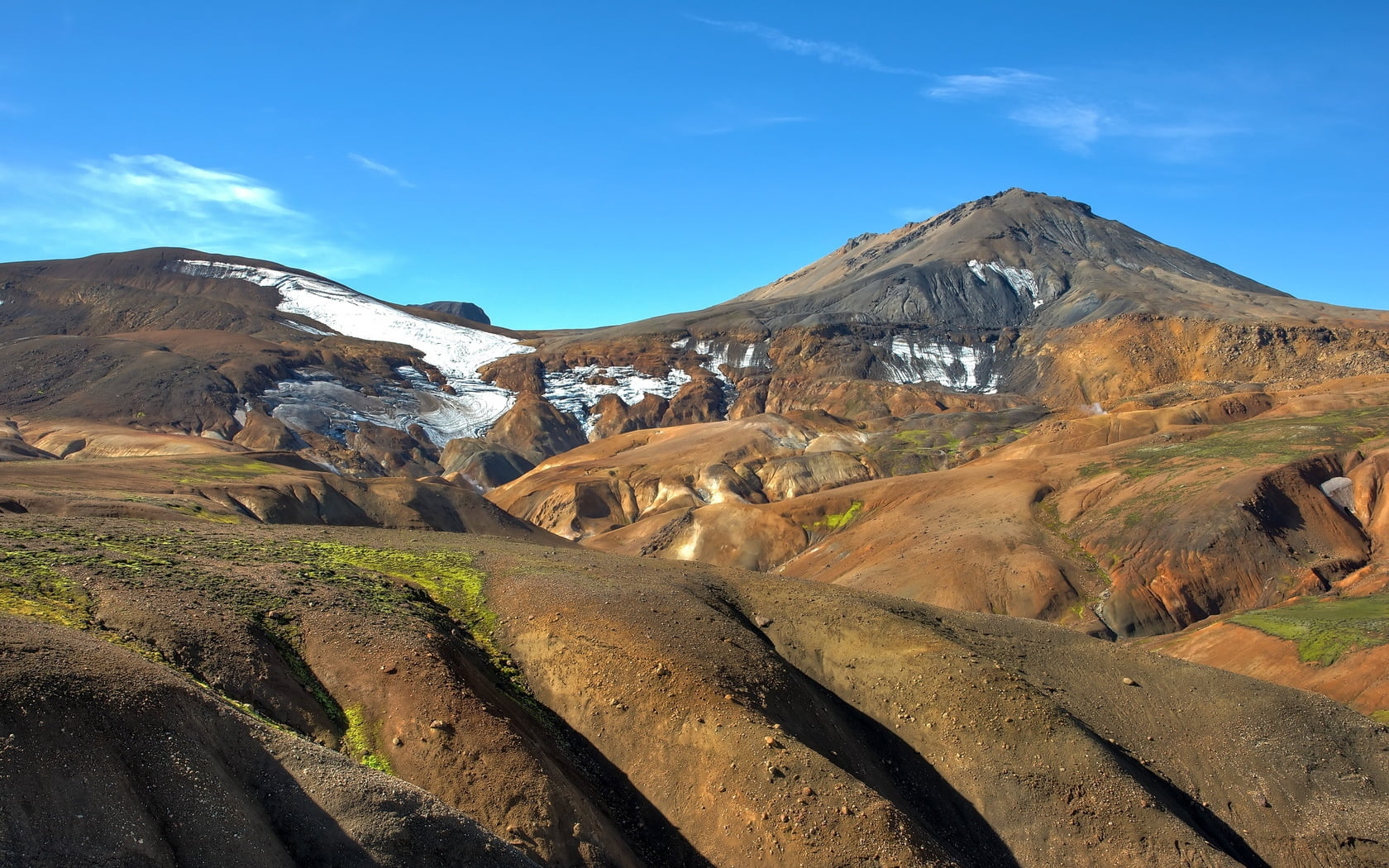 travel, road, brown, no people, lava, tranquility, tourism, hiking, landmannalaugar, rock - Object, environment, outdoors, sunlight, sandy, rhyolite Ghost Town, HD Wallpaper