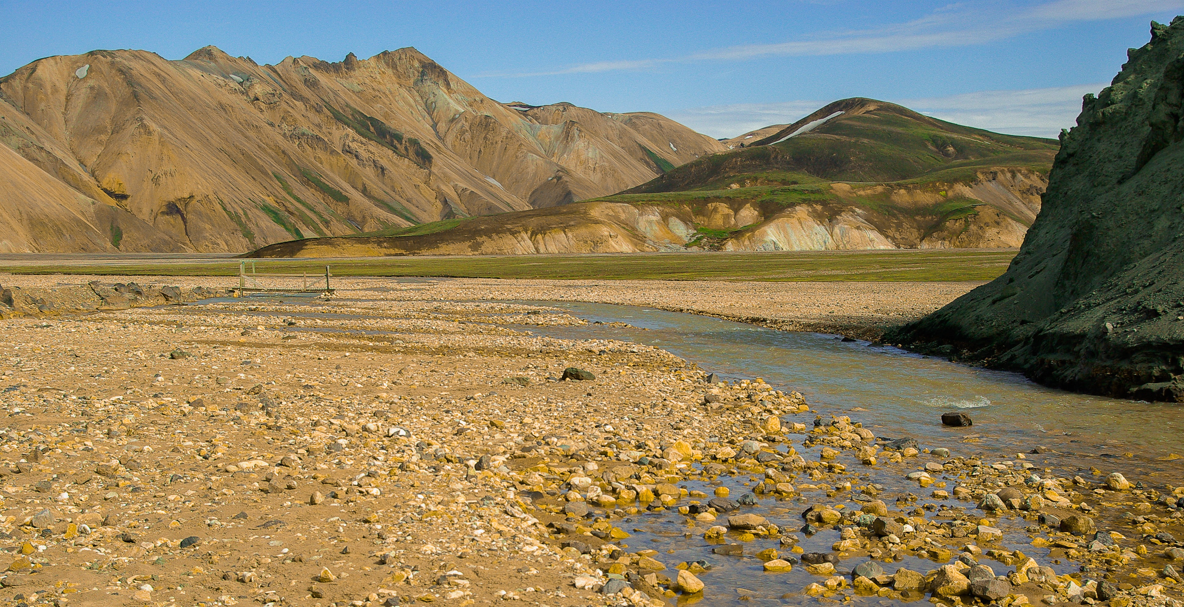 landscape, nature, landmannalaugar, plant, valley, scenics - nature, no people, land, trekking, volcanism, stream - flowing water, mountain range, yellow, HD Wallpaper