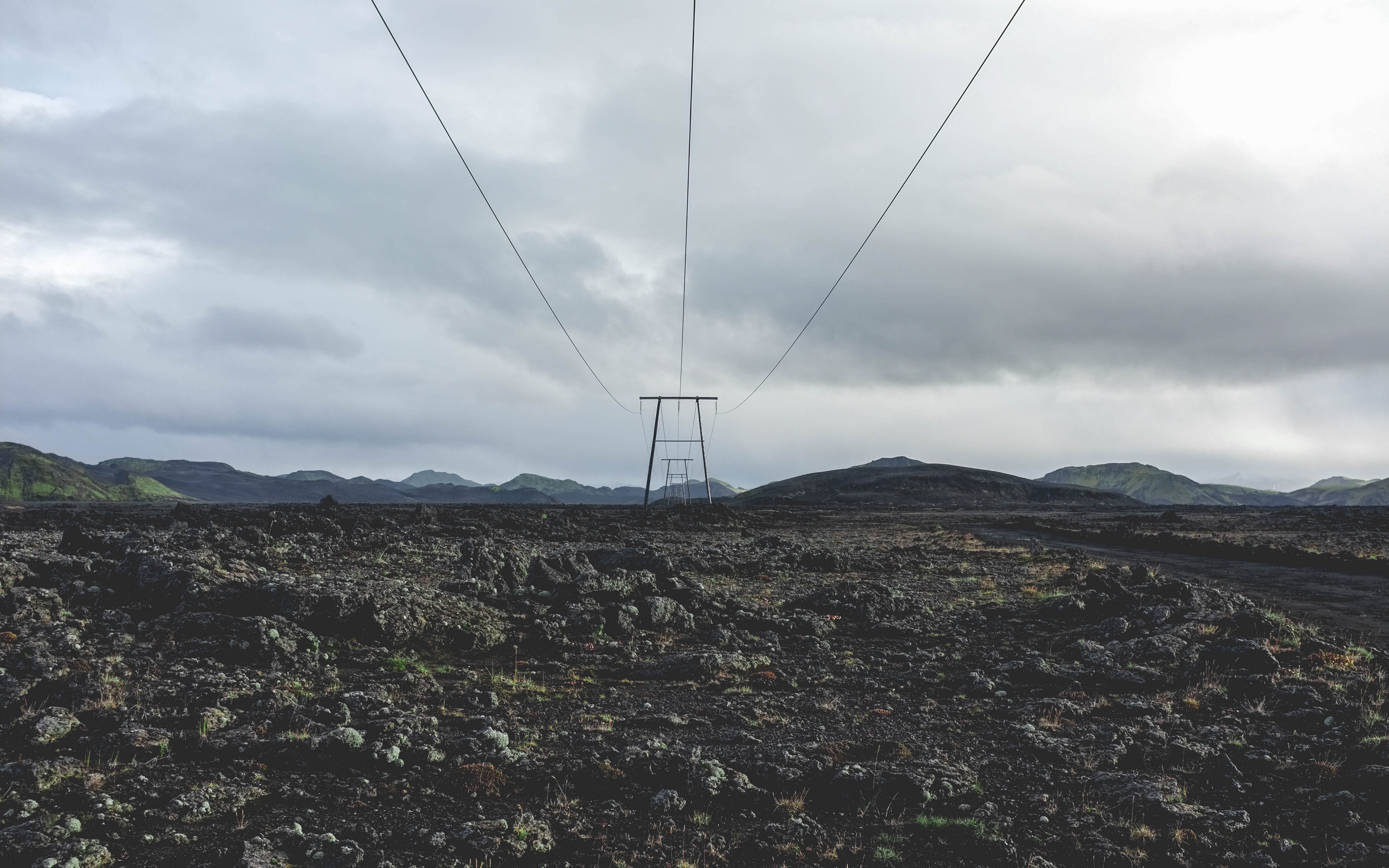 remote, fuel and power generation, tranquility, mountain, landmannalaugar, technology, scenics - nature, electricity pylon, landscape, 4K, cable, power line, HD Wallpaper