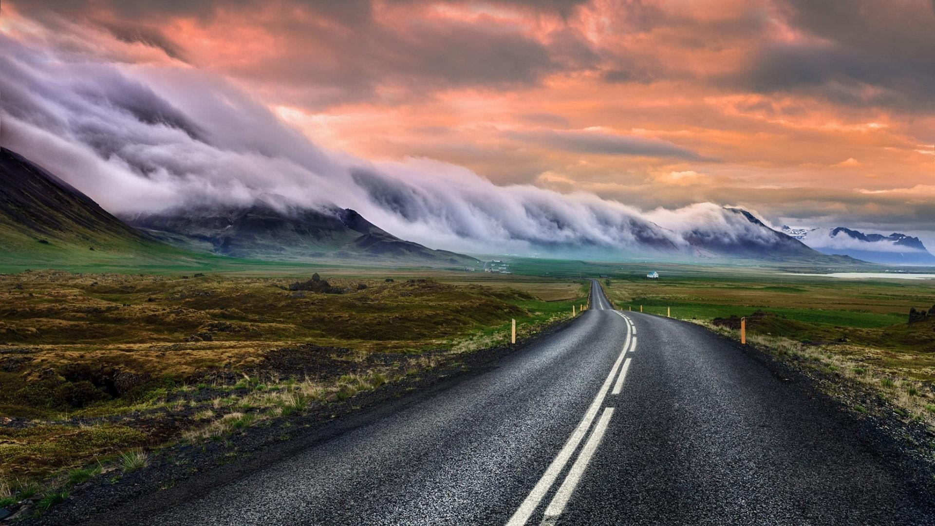 atmosphere, transportation, motion, direction, outdoors, sky, travel destinations, 1080P, no people, scenics - nature, iceland, road, the way forward, HD Wallpaper