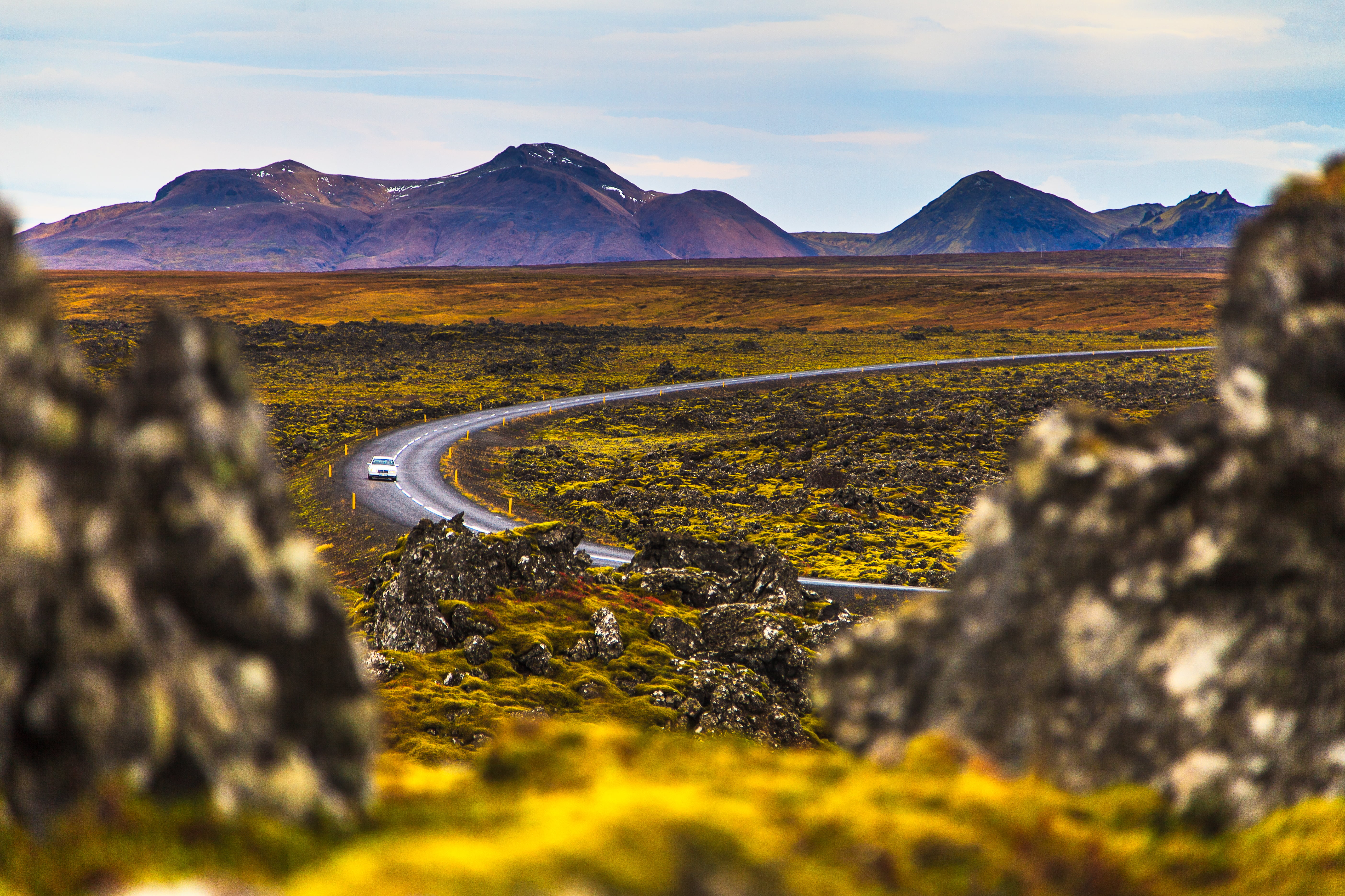 outdoors, iceland, time, peninsula, landscape, near, lava, volcano, mountain, gray, concrete, day, travel, 5K, road, green mountain, concrete road, sky, HD Wallpaper