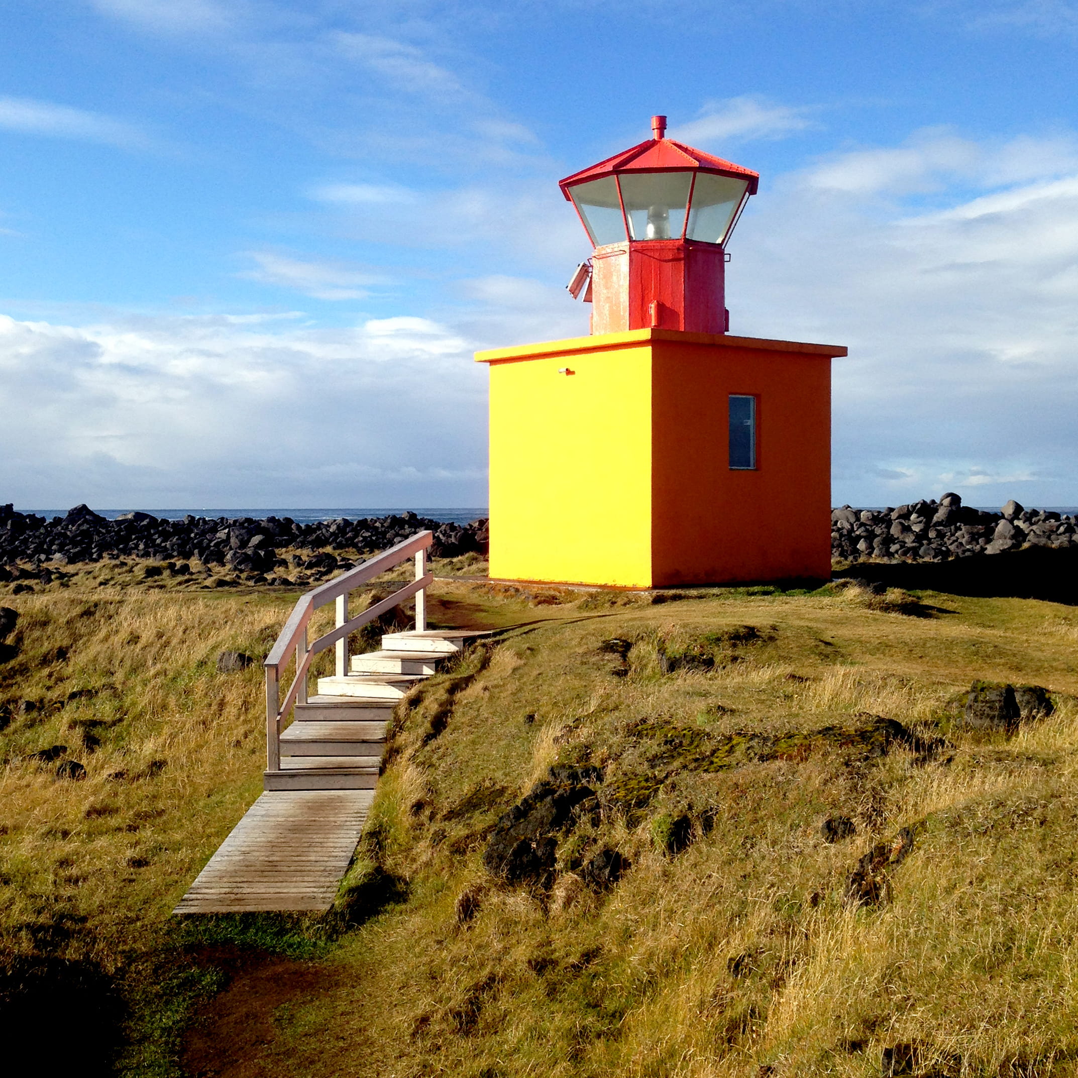 cloud - sky, national park, iceland, architecture, built structure, outdoors, land, stairs, lighthouse, grass, safety, protection, direction, plant, 1080P, Phone HD Wallpaper