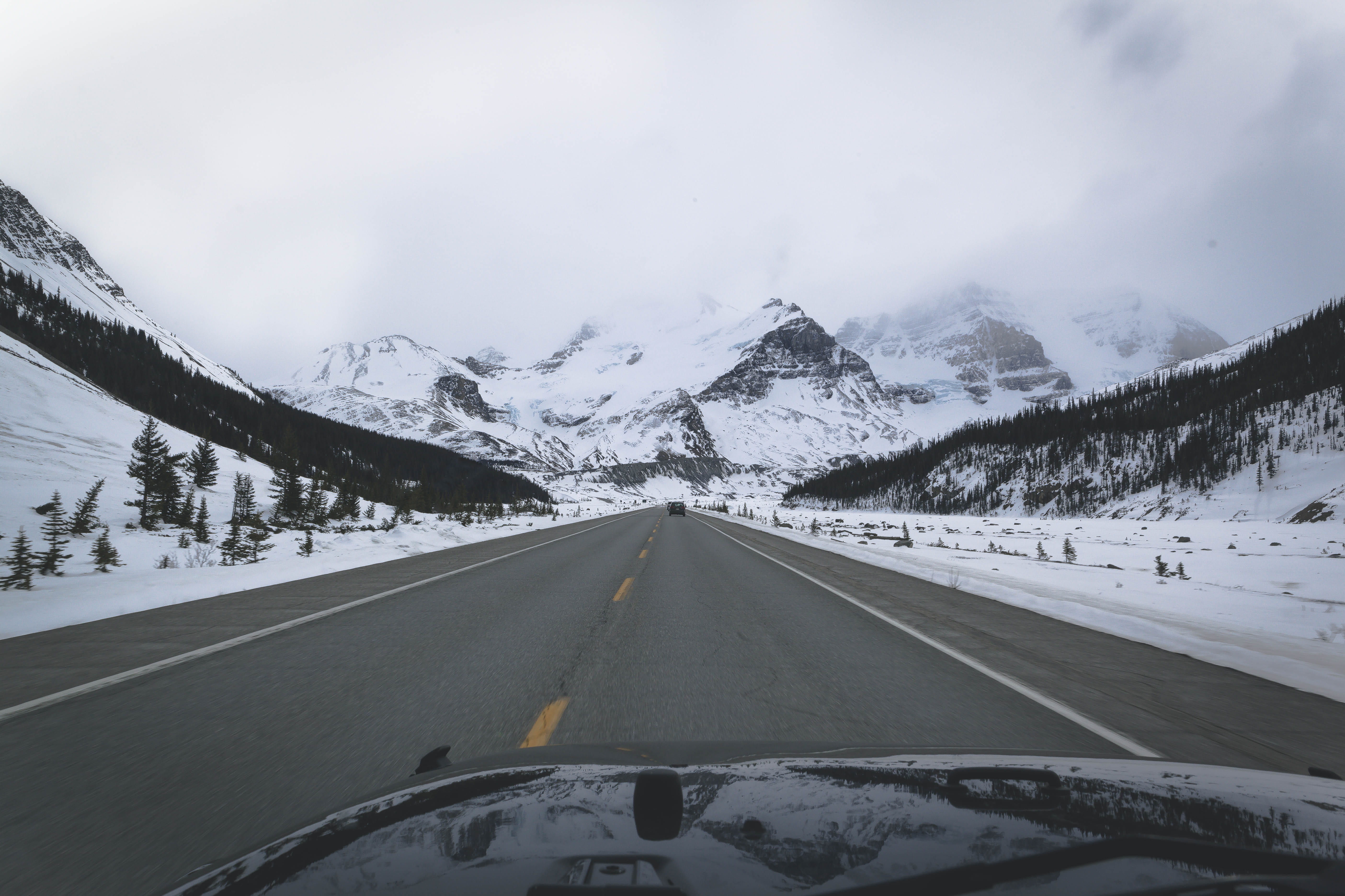 environment, transportation, non-urban scene, beauty in nature, tranquil scene, the way forward, cold temperature, nature, snowcapped mountain, roadway, HD Wallpaper