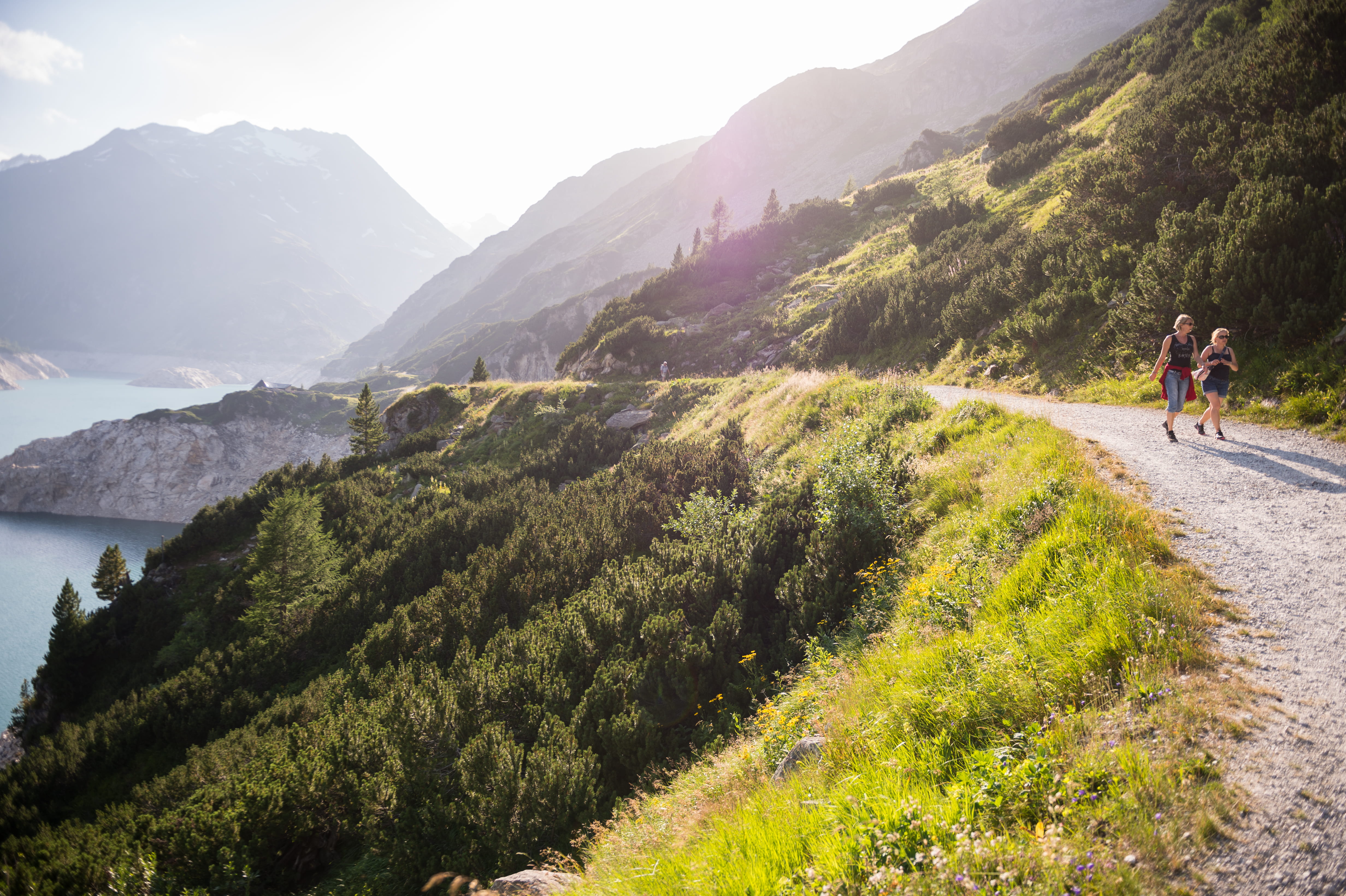 full length, beauty in nature, mountain range, runner, body, road, rear view, two, 4K, nature, sunlight, people, one person, running, water, outdoors, HD Wallpaper