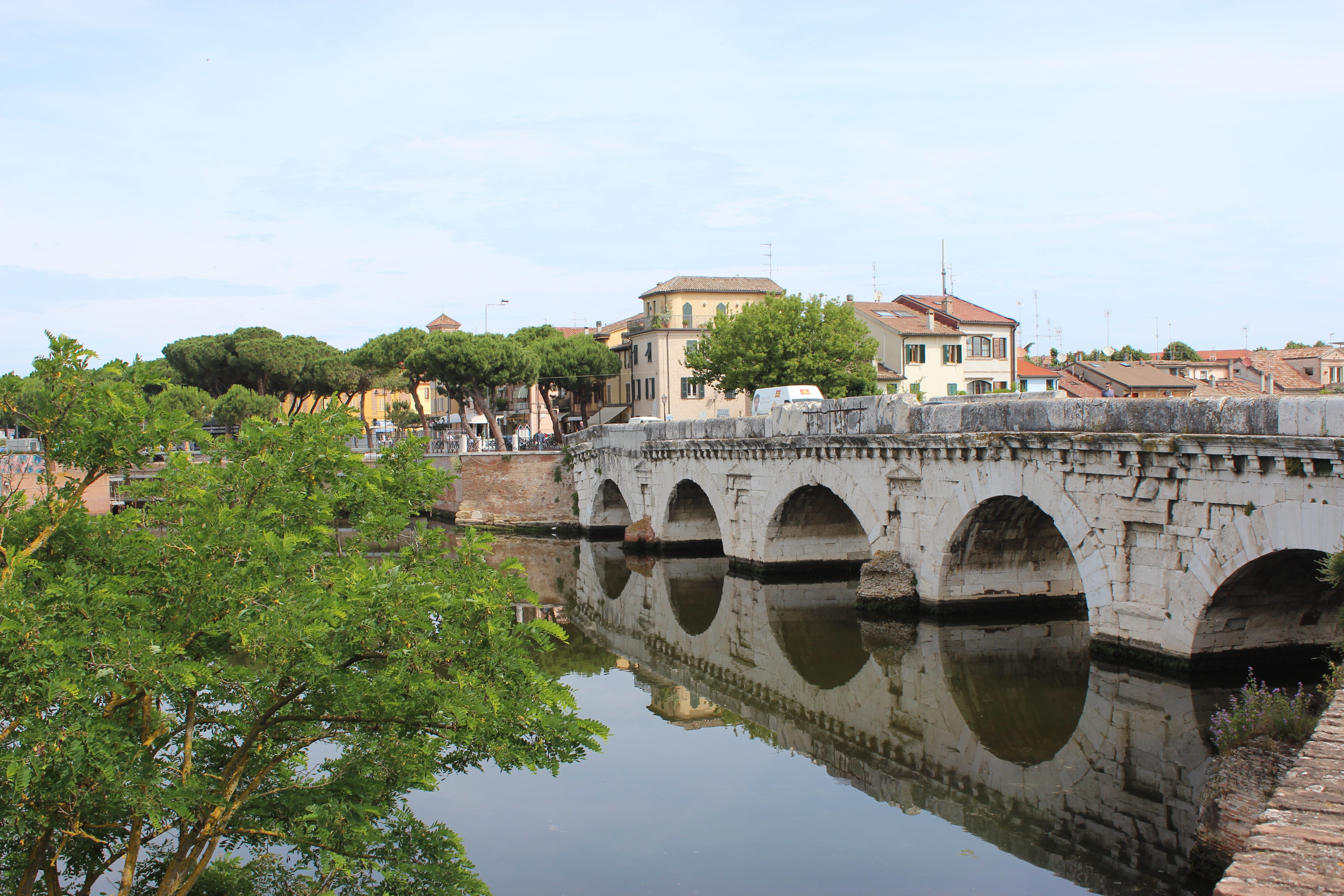 plant, nature, arched, connection, day, architecture, rimini, waterfront, city, sky, bridge - man made structure, the tiberius bridge, arch bridge, river, HD Wallpaper