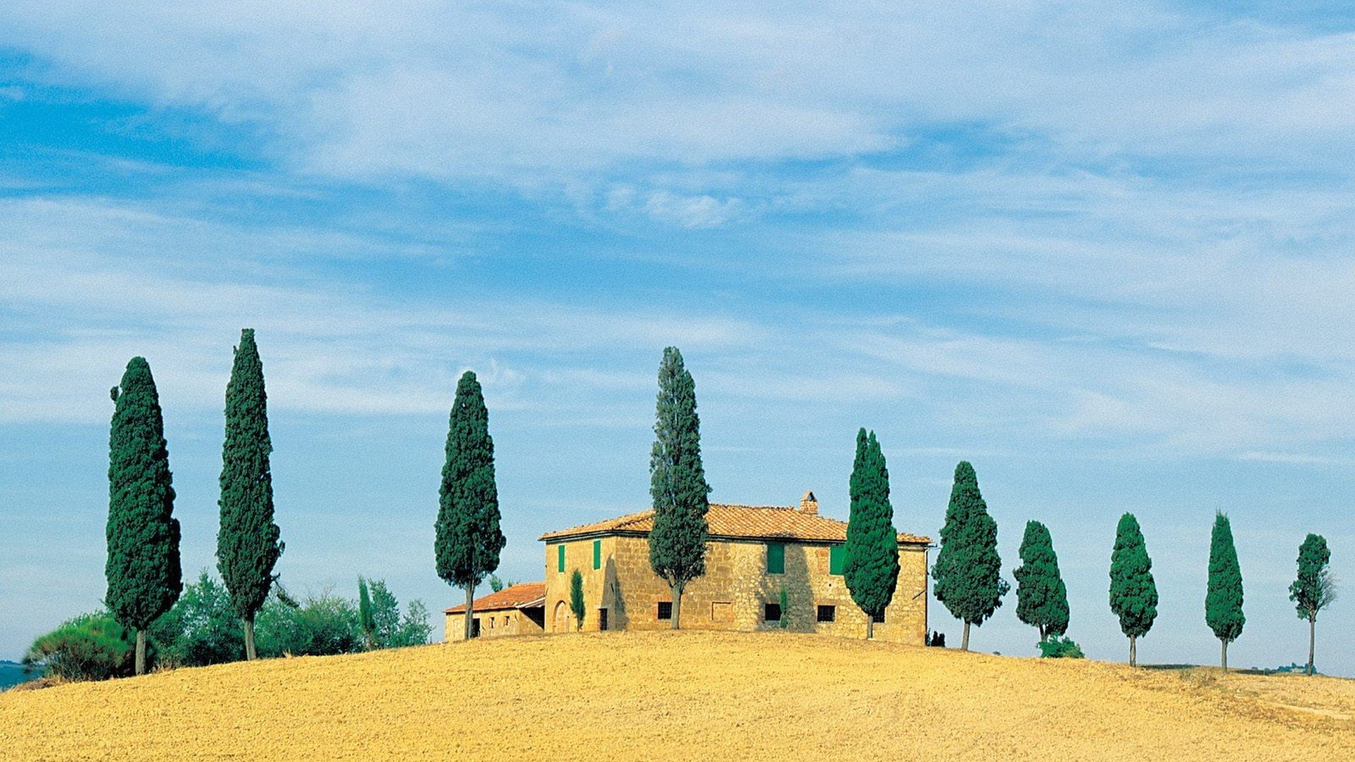 hillside, italy, 1080P, houses, golden, HD Wallpaper