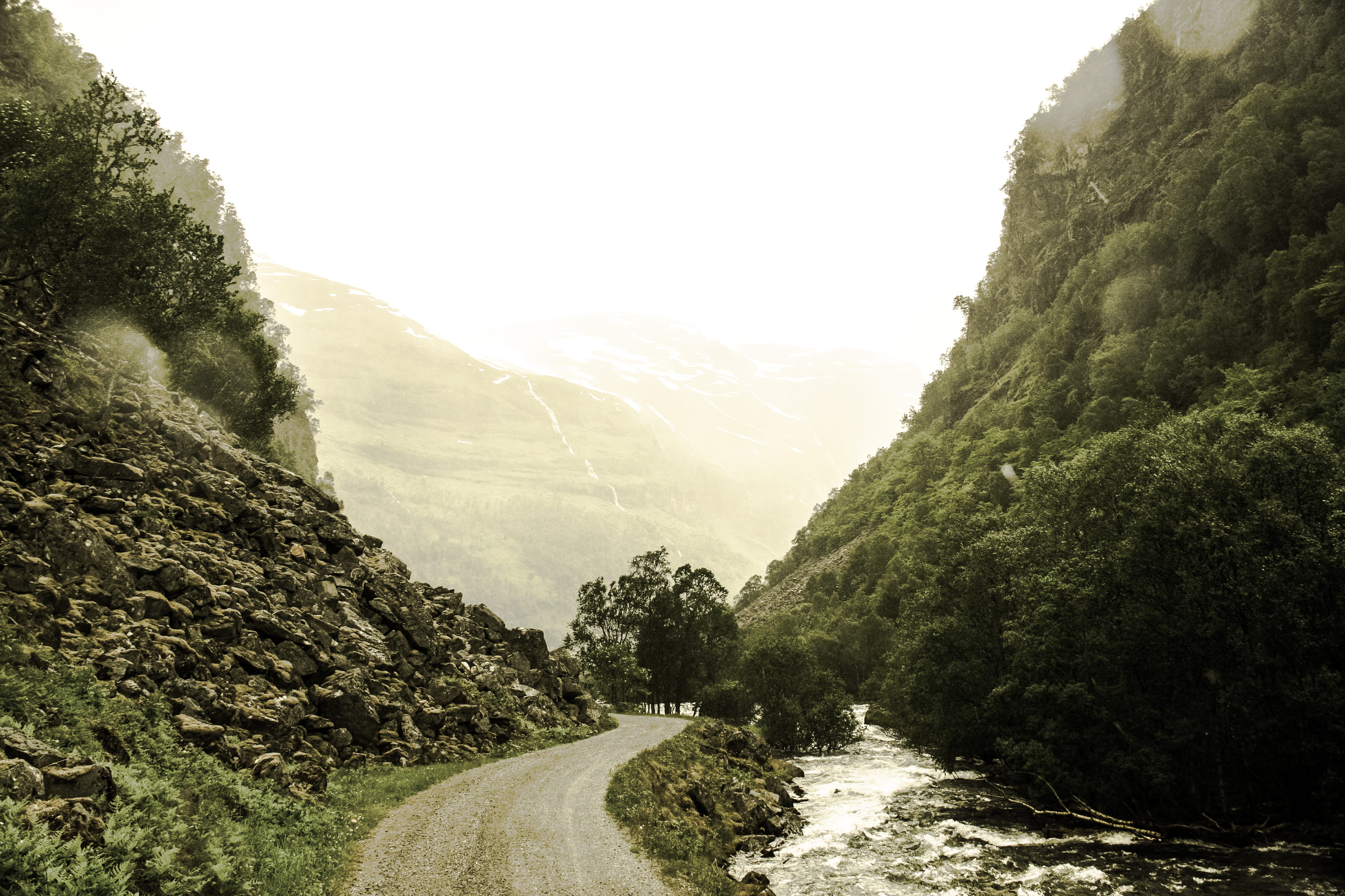 landscapes, nature, transportation, environment, the way forward, flowing water, diminishing perspective, sky, non-Urban Scene, plant, scenics, road, forest, HD Wallpaper