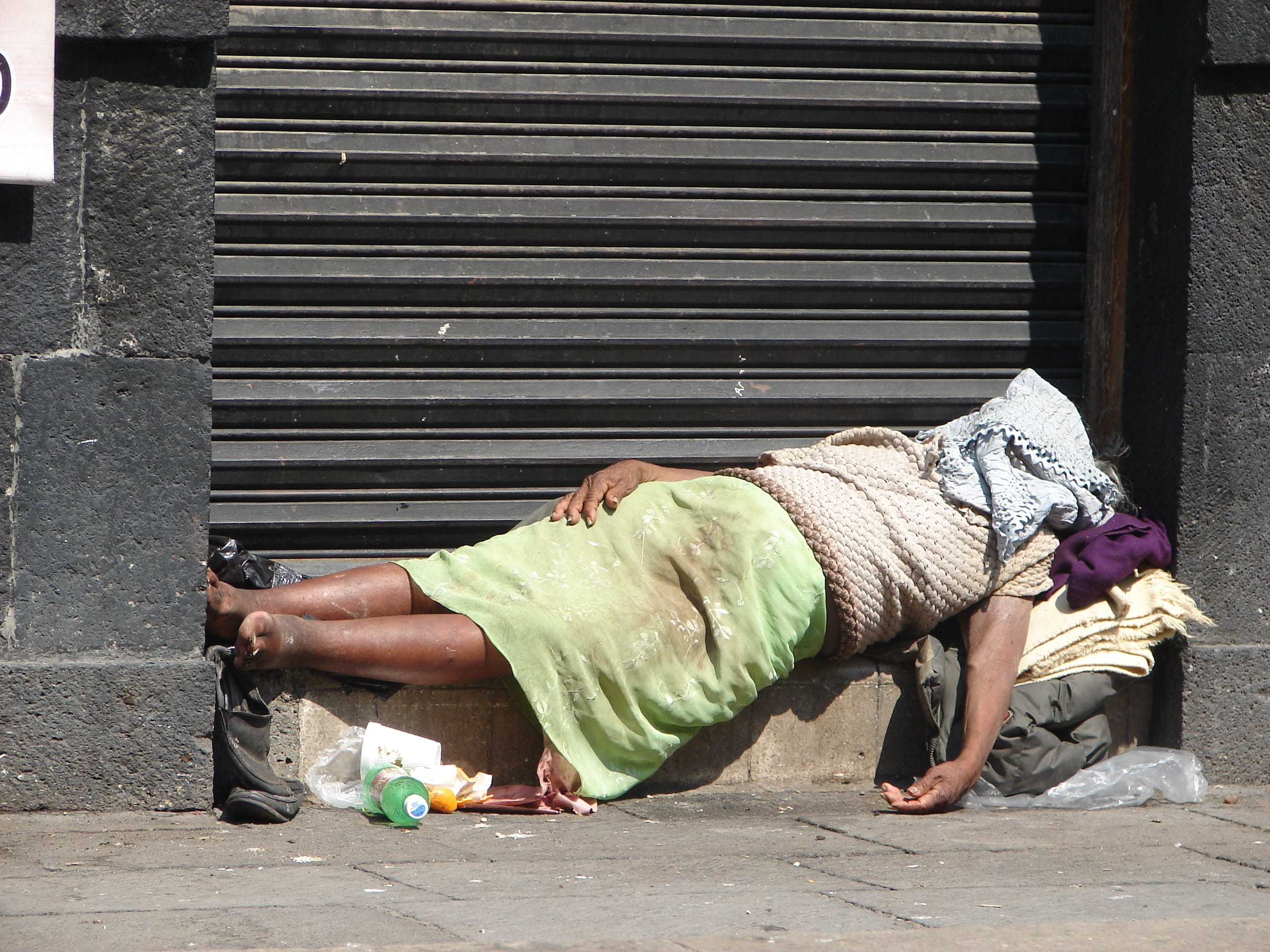 architecture, footpath, day, hopelessness, shutter, plastic bag, Homeless, one man only, Mexico City, real people, door, street, mexico, city, 2K, rolling, HD Wallpaper