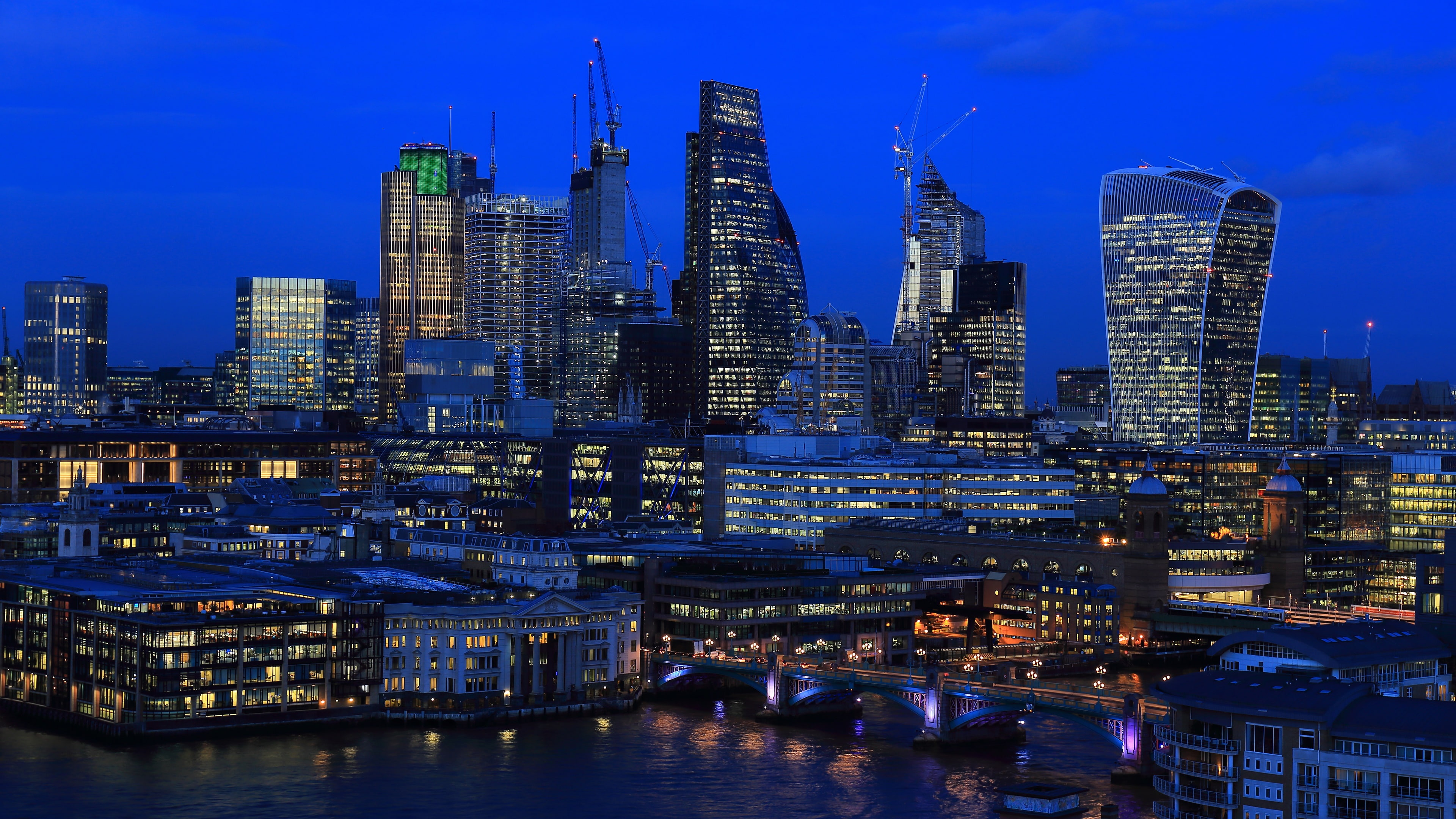dusk, united kingdom, london, lime street, night, europe, england, skyline, walkie talkie, cityscape, fenchurch street, 20 fenchurch street, skyscrapers, HD Wallpaper