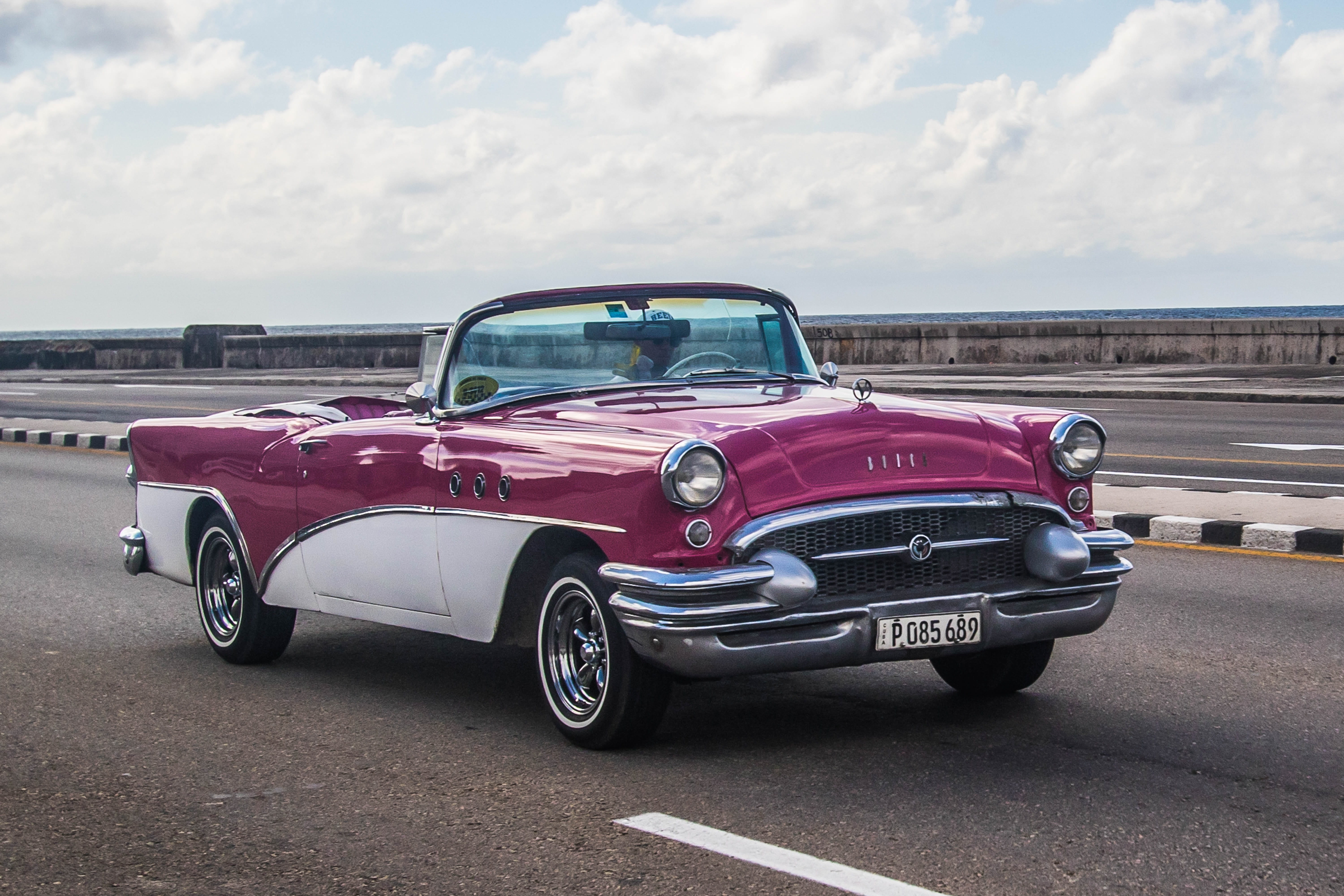 day, classic, old, white, car, nature, mode of transportation, land vehicle, outdoors, collectors car, convertible, 5K, transportation, city, coral, havana, HD Wallpaper