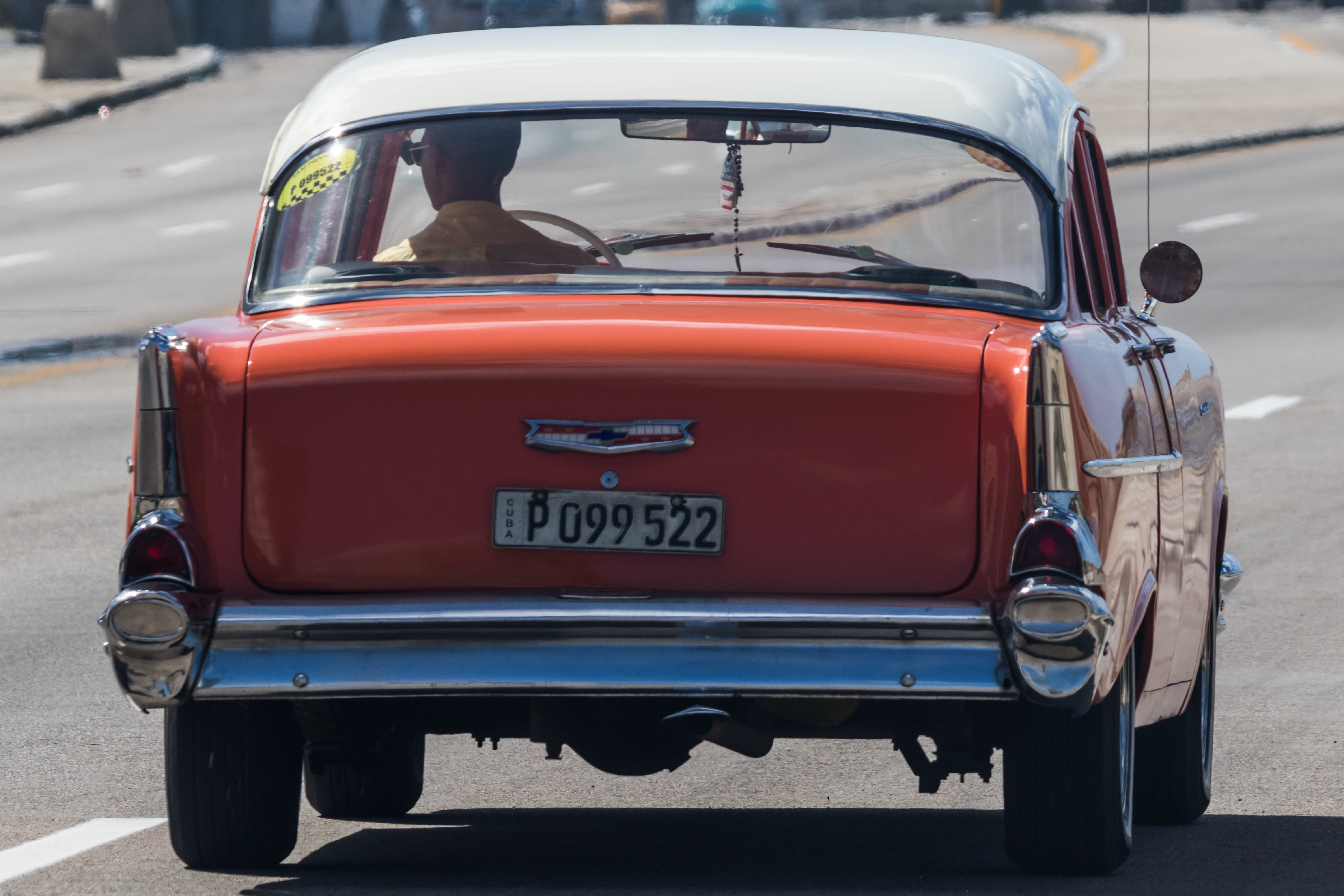 motor vehicle, mode of transportation, retro styled, hotel riviera, transportation, communication, taxi, vehicle, vintage car, havana, travel, chevy, orange white, HD Wallpaper