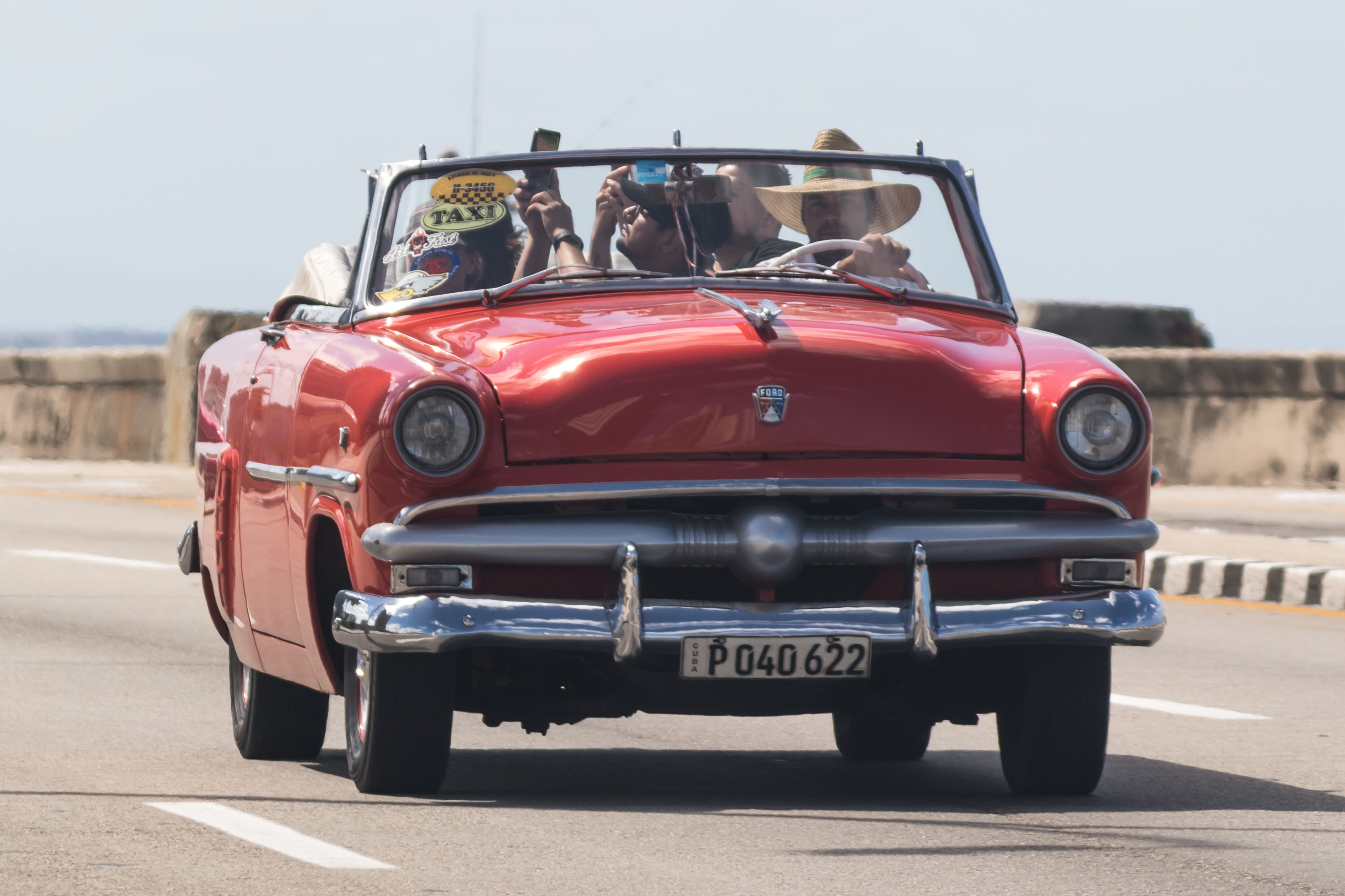 retro styled, road, stationary, sunlight, street, almendron, orange, motor vehicle, travel, taxi, land vehicle, transportation, car, malecon, day, nature, HD Wallpaper
