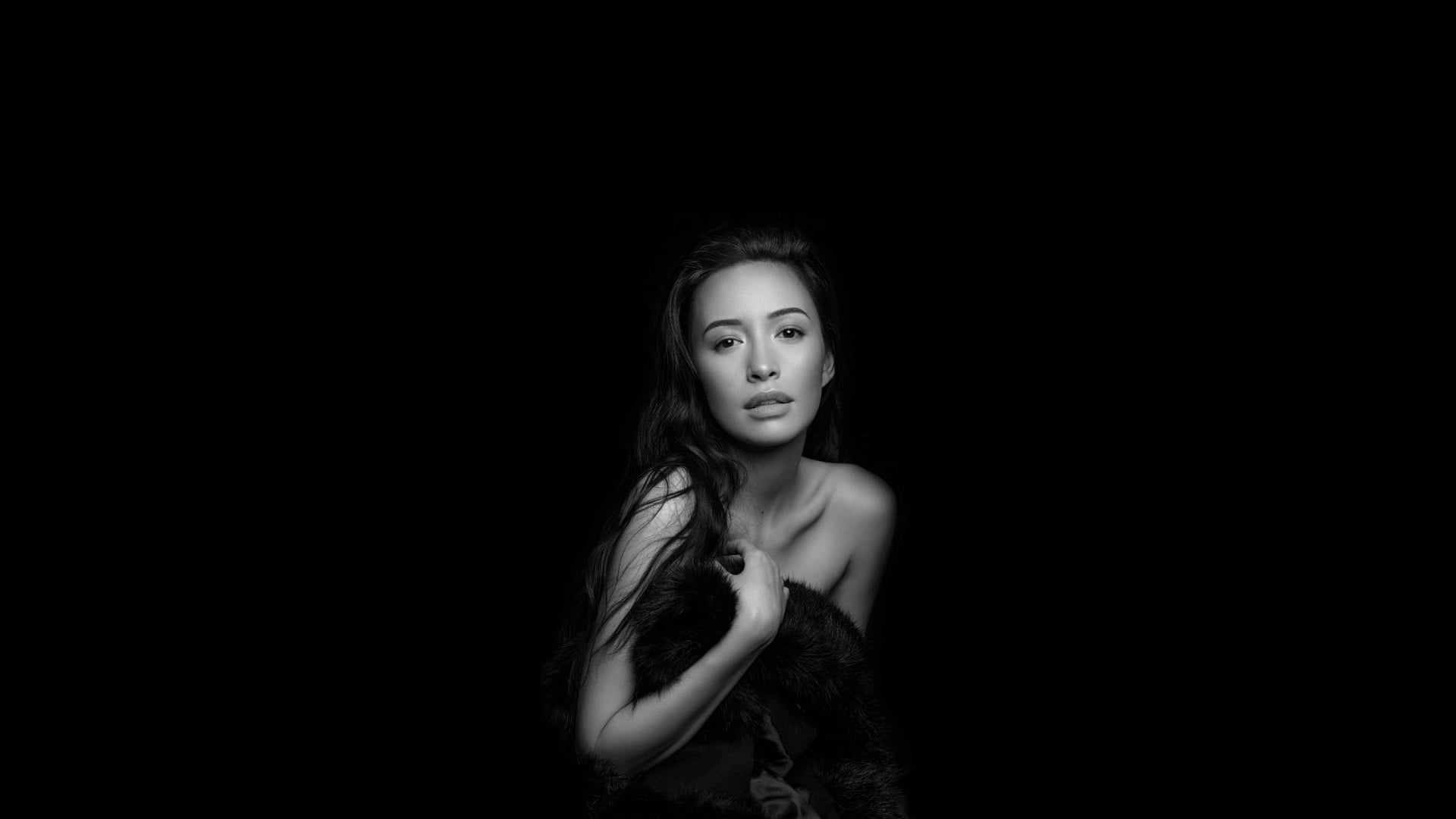 Actress, Black and White, 1080P, Girl, Christian Serratos, Woman, Actresses, HD Wallpaper