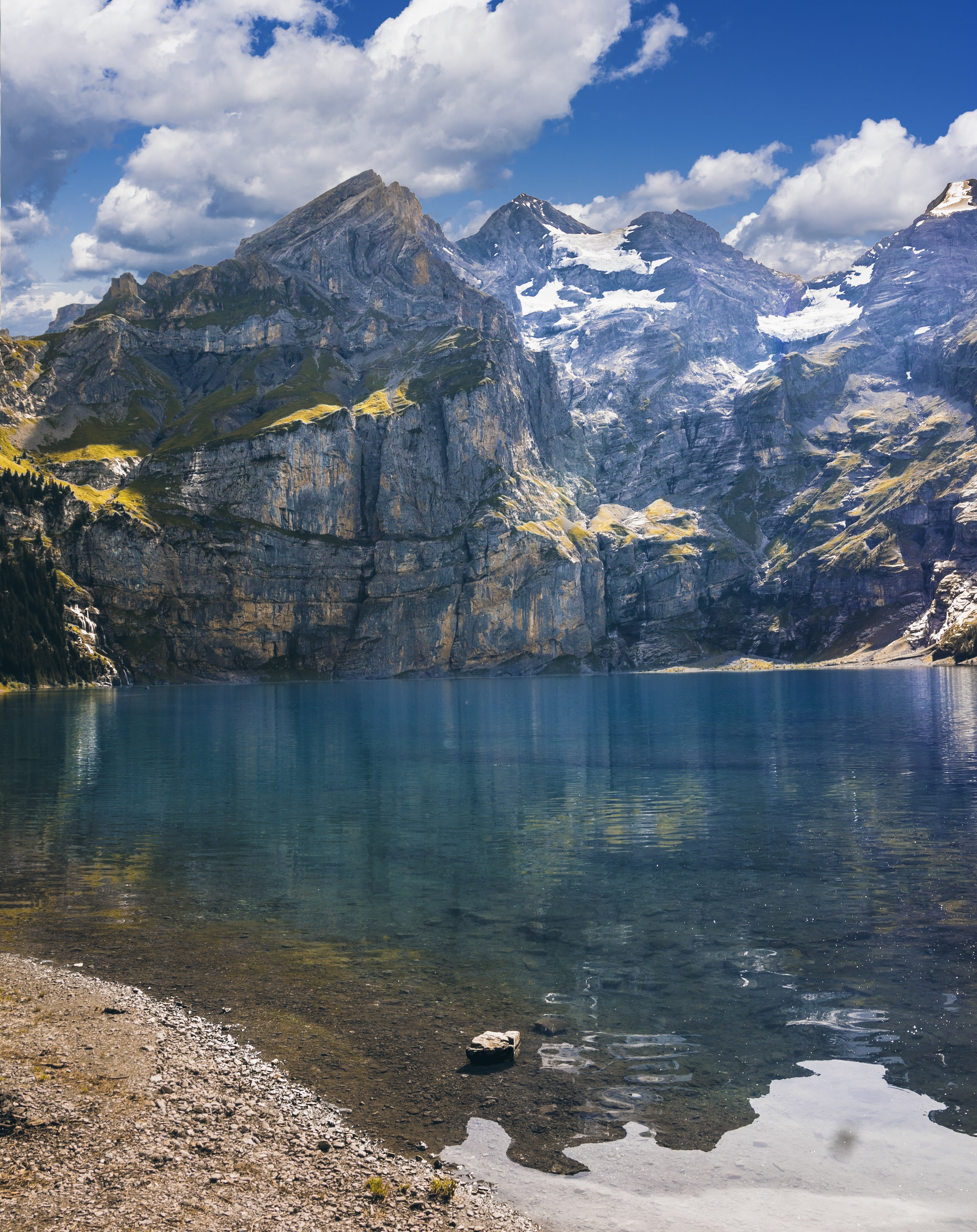 selective, outdoors, snow, mountains, solid, day, rock - object, blue sky, blue lake, beauty in nature, lake, evening sky, nature, 4K, body, idyllic, non-urban scene, Phone HD Wallpaper