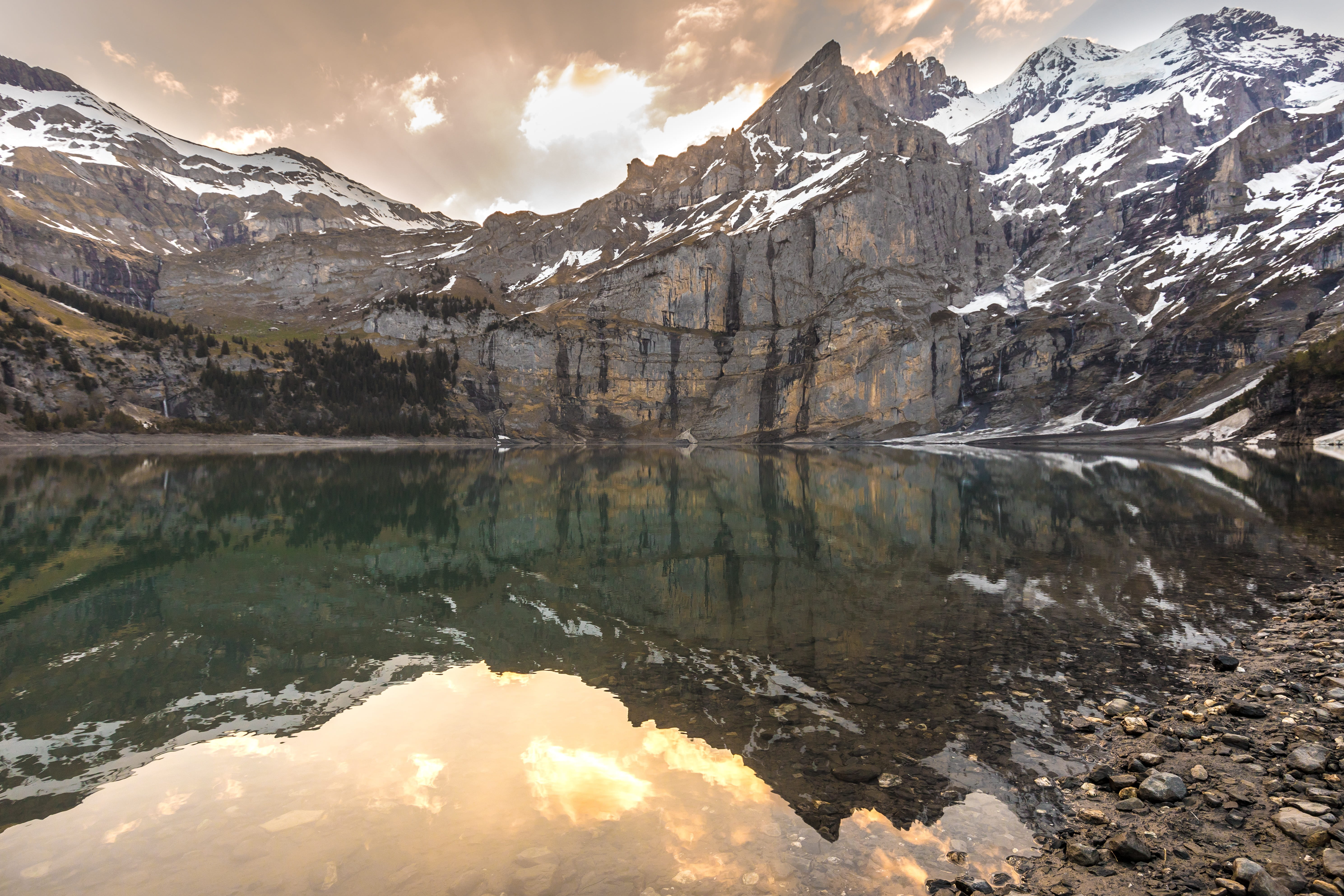 cloud - sky, new, national, hill, water, beautiful, photo, oeschinen, background, near, quiet, beauty in nature, landscape, reflection lake, no people, HD Wallpaper