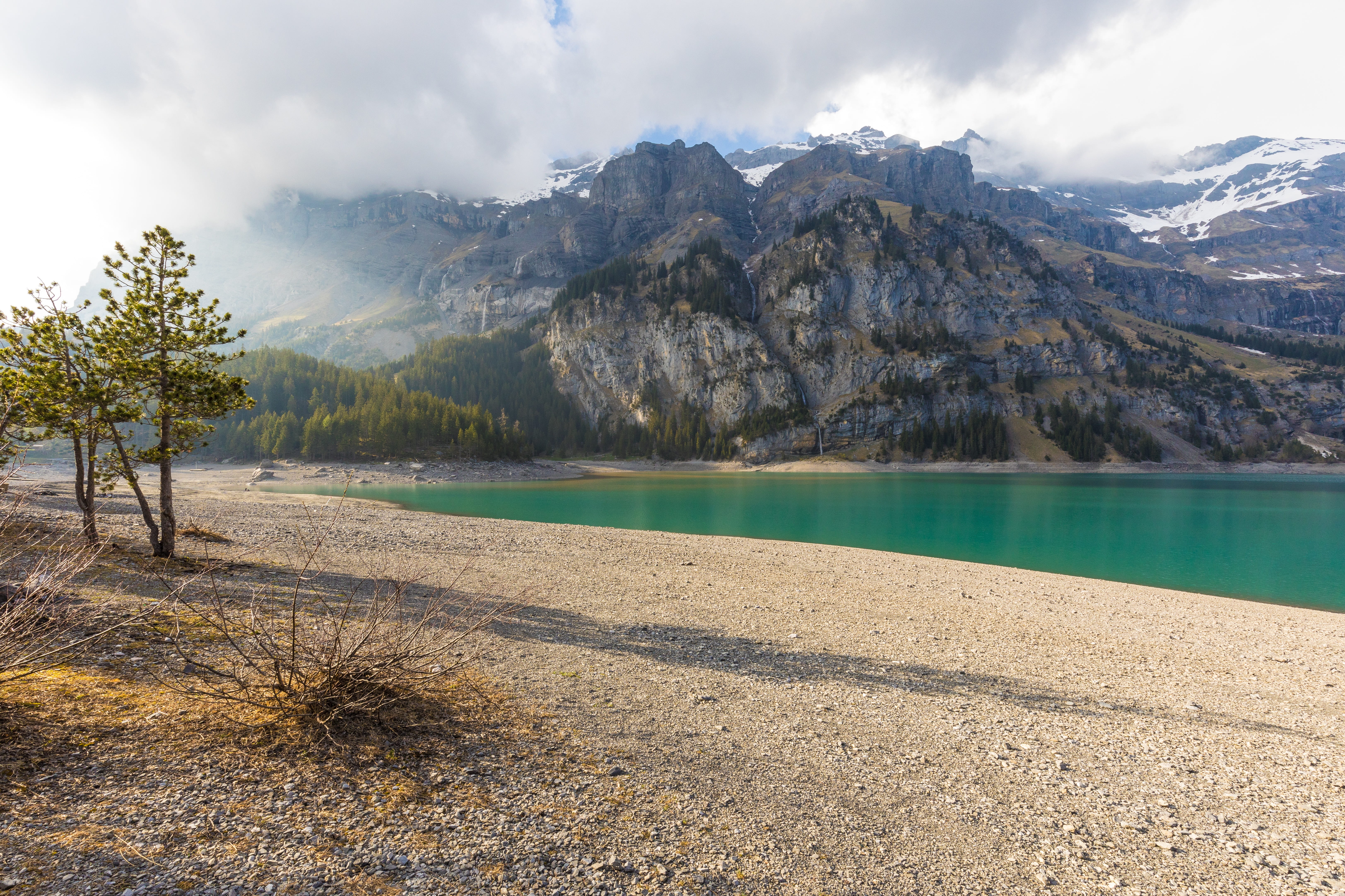 national, tranquility, plant, hill, mountain, switzerland, lake, oeschinen, environment, turquoise colored, forest, mountain peak, water, new, distance, HD Wallpaper
