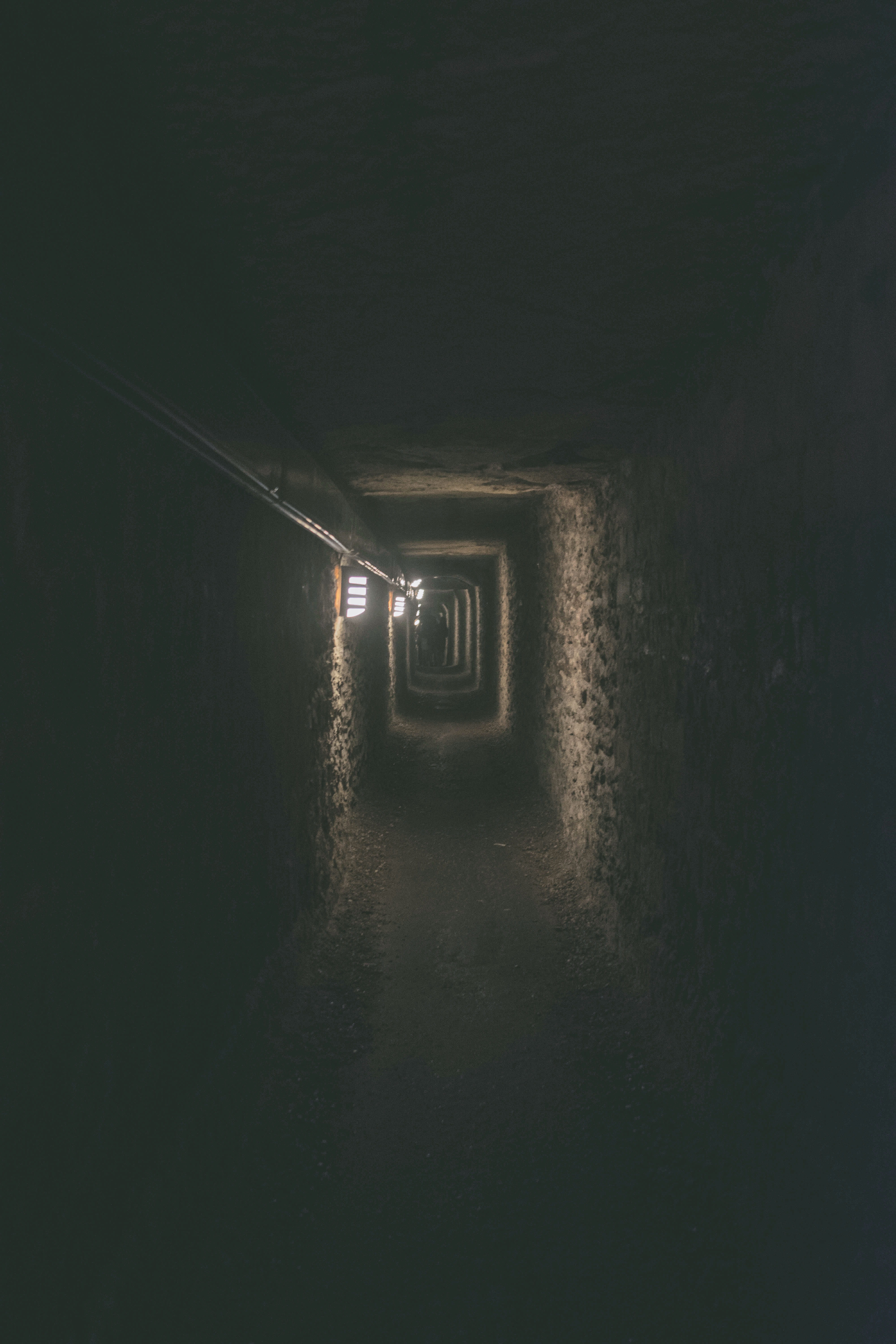 corridor, ominous, copy space, diminishing perspective, spooky, illuminated, direction, building, electricity, engine, indoors, turbine, bunker, transportation, Phone HD Wallpaper