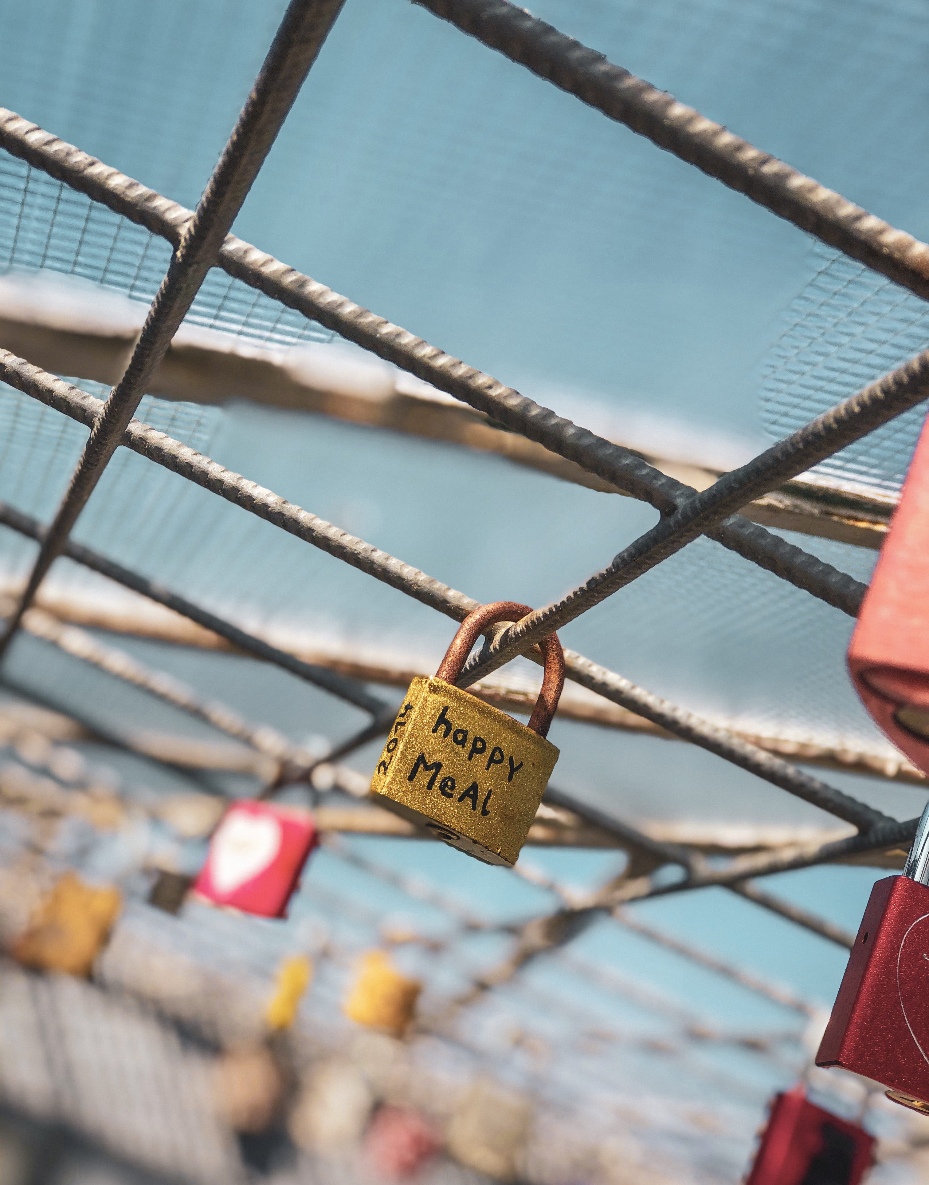no people, emotion, perspective, safety, metal, wheel, lock, tower, meal, chain, padlock, hanging, hydrant, banister, fence, water, heart shape, outdoors, Phone HD Wallpaper