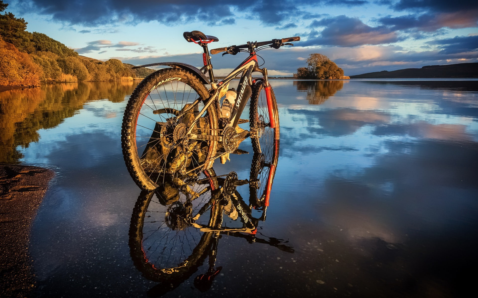 scenics - nature, day, landscape, no people, sky, standing water, wheel, bicycle, mode of transportation, tranquil scene, water, outdoors, nature, lake, HD Wallpaper