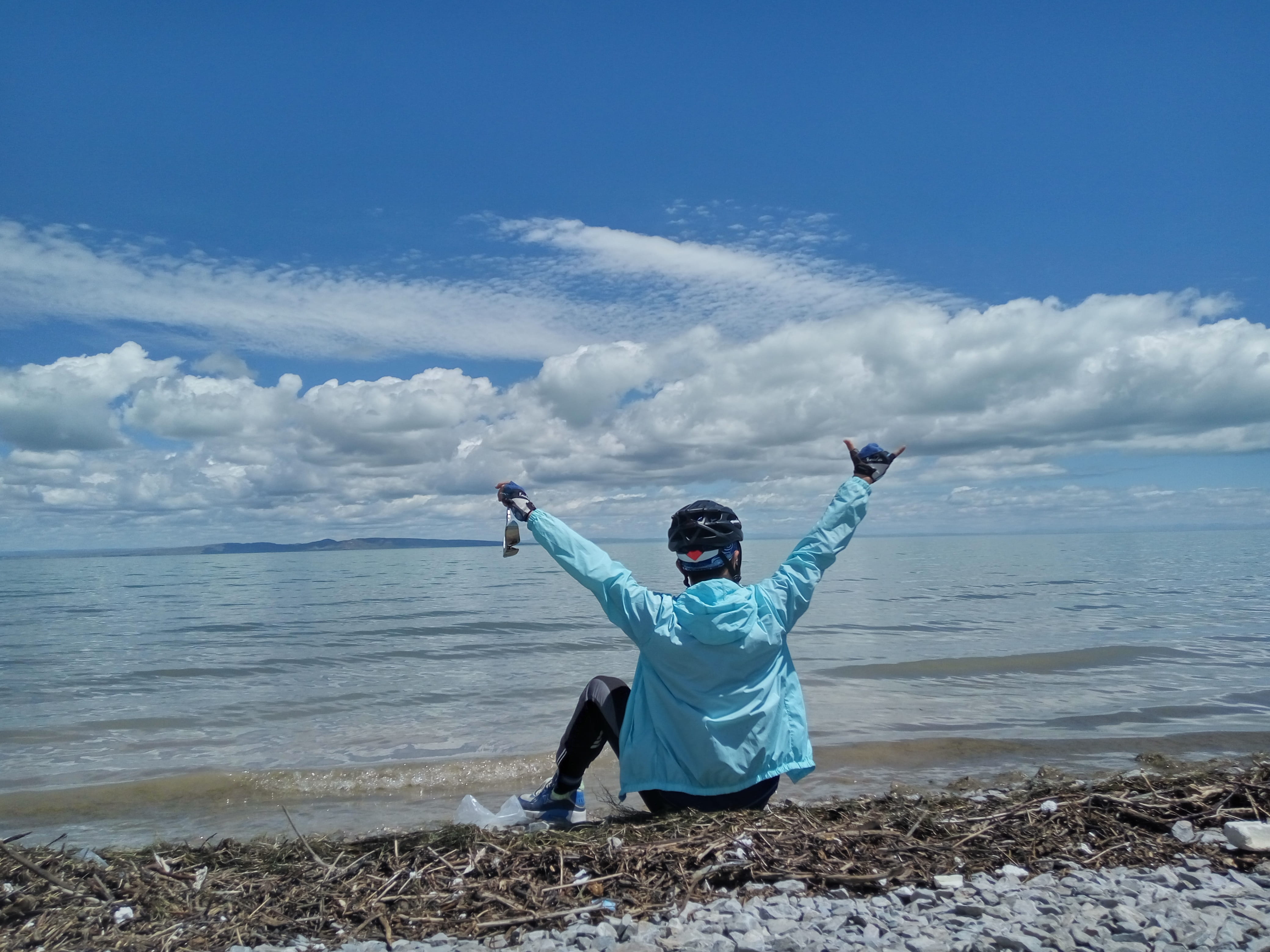 happy, arms raised, leisure activity, sky, rest, water, casual clothing, sea, human arm, cloud - sky, scenics - nature, real people, limb, one person, joy, HD Wallpaper