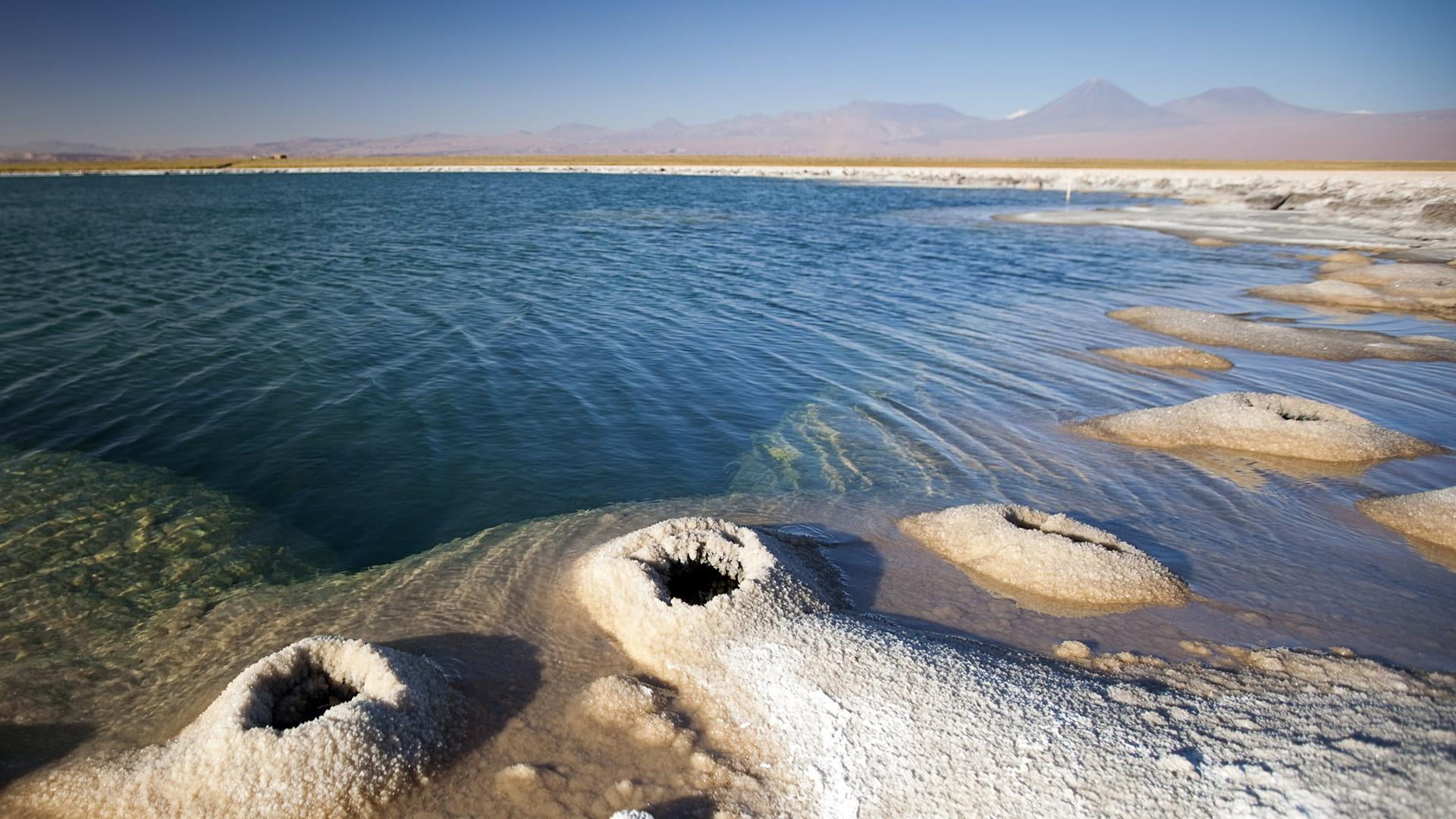 saltwater lake, tranquil scene, 1080P, tranquility, salt lake, formation, lake, scenics - nature, dead sea, beauty in nature, sunlight, mountain, nature, HD Wallpaper