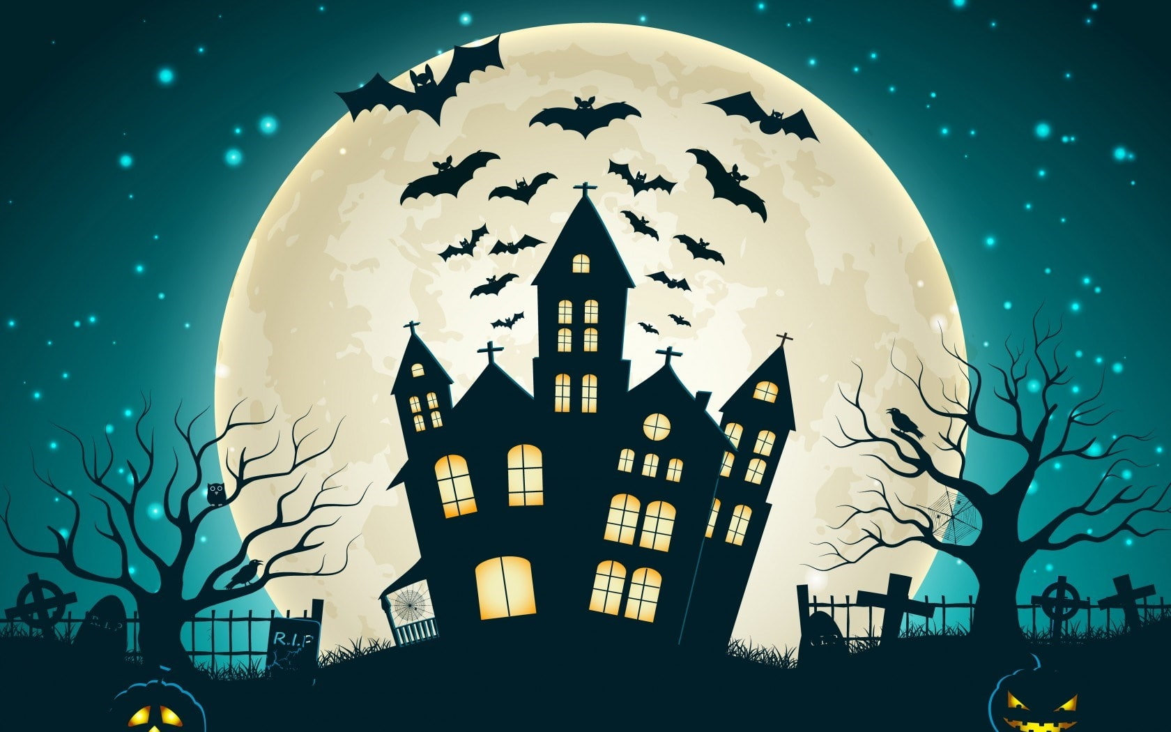 decoration, religion, silhouette, creepy, illuminated, no people, low angle view, big moon, flat artwork, spooky castle, architecture, halloween, night, HD Wallpaper
