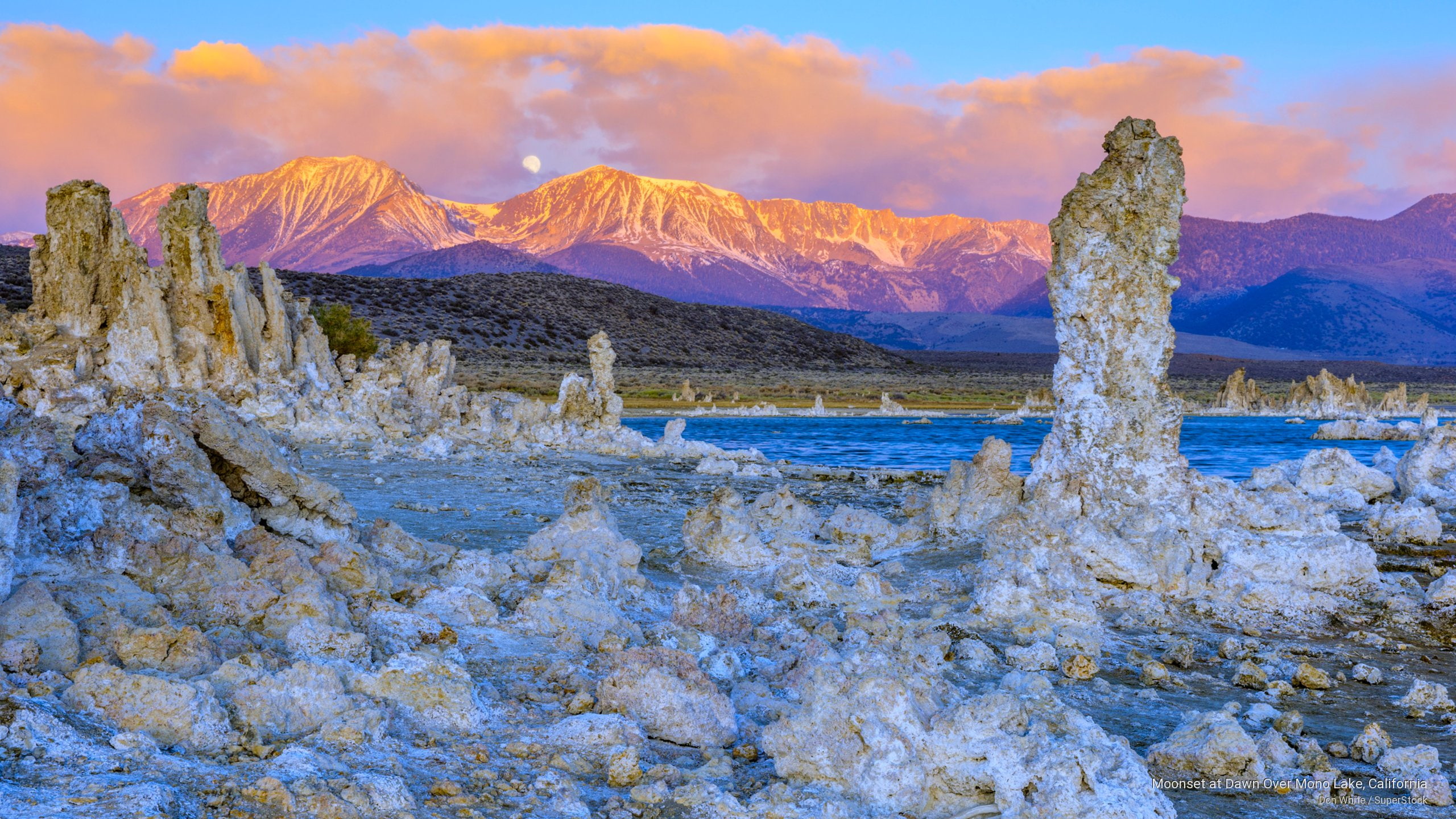 california, dawn, moonset, Mountains, mono, 2K, lake, HD Wallpaper