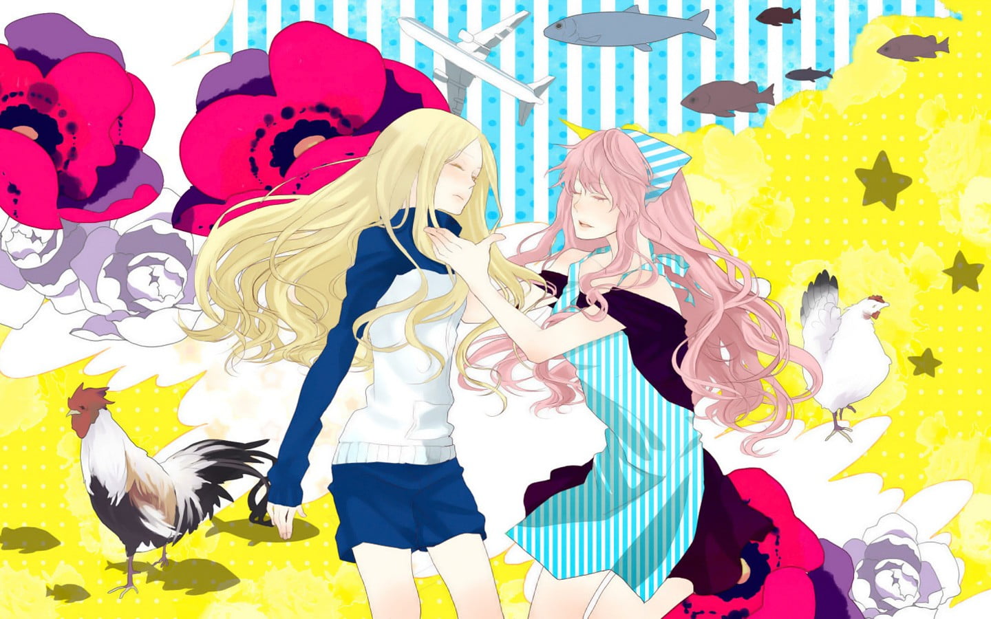 airplane, leisure activity, Arakawa Under the Bridge, art and craft, real people, 720P, yellow, group of animals, flowers, Nino (Arakawa Under the Bridge), HD Wallpaper