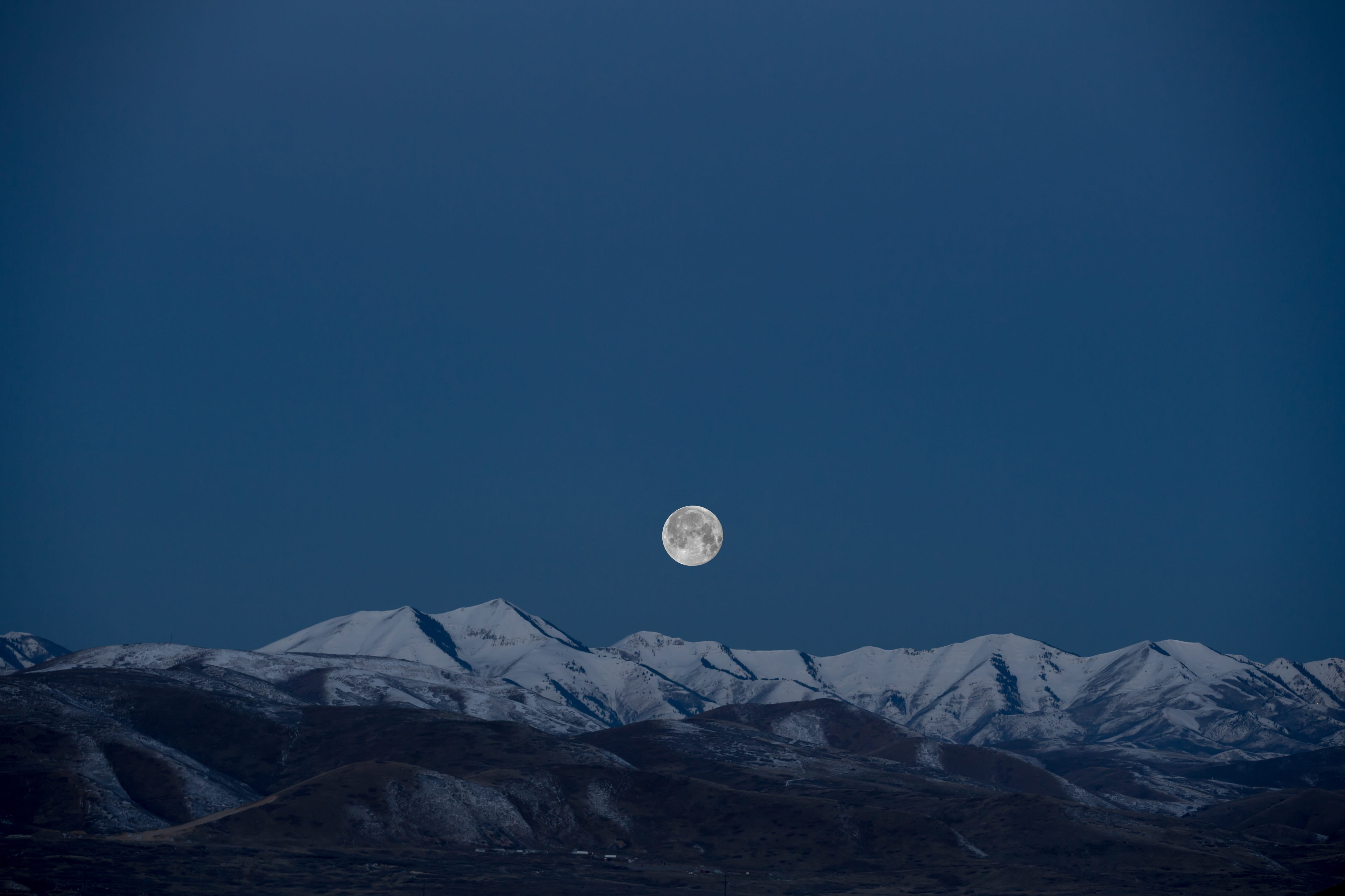 mountains, environment, landscape, snowcapped mountain, copy Space, high, clear sky, moon, planetary moon, blue sky, above, astronomy, snow, no People, HD Wallpaper