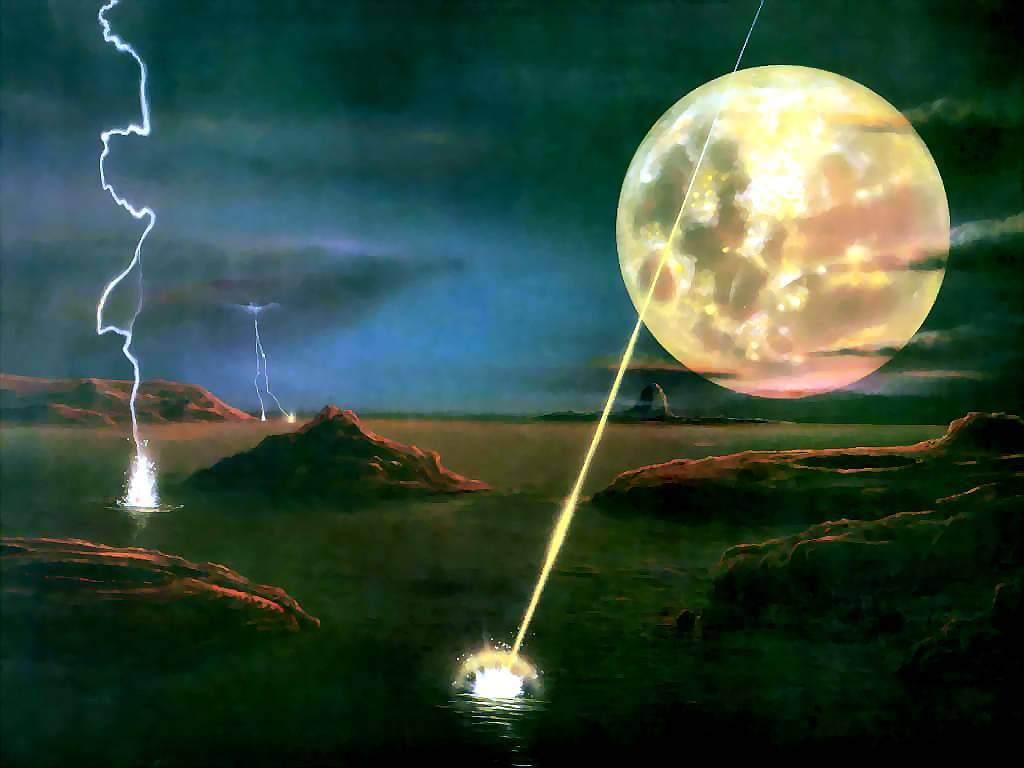 art, young, beams, 480P, Space, planet, moons, Moon, Earth, hd, HD Wallpaper