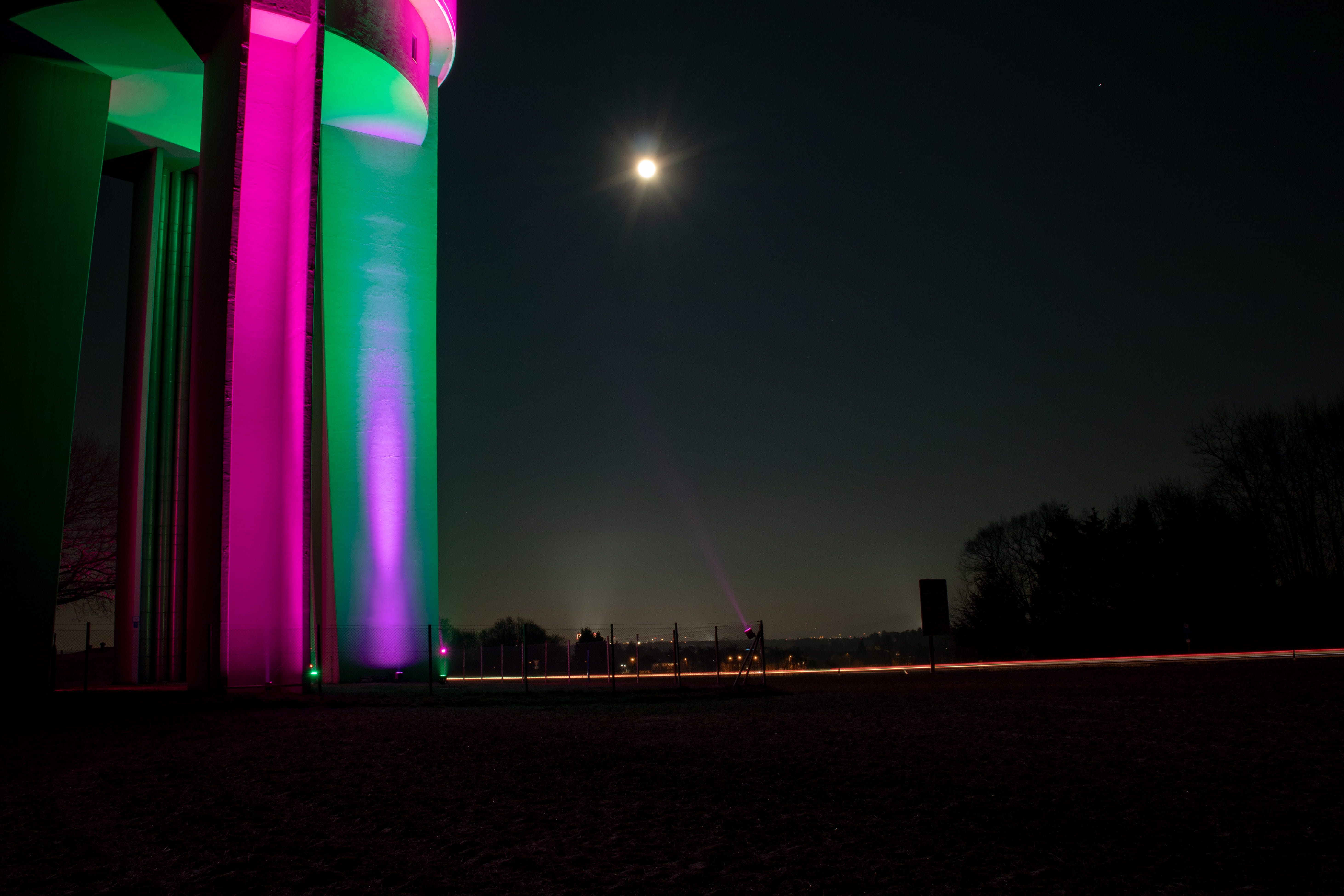 spire, long exposure, lighting, light beam, multi colored, illuminated, night, pink color, space, steeple, building, nature, urban, architecture, purple, HD Wallpaper