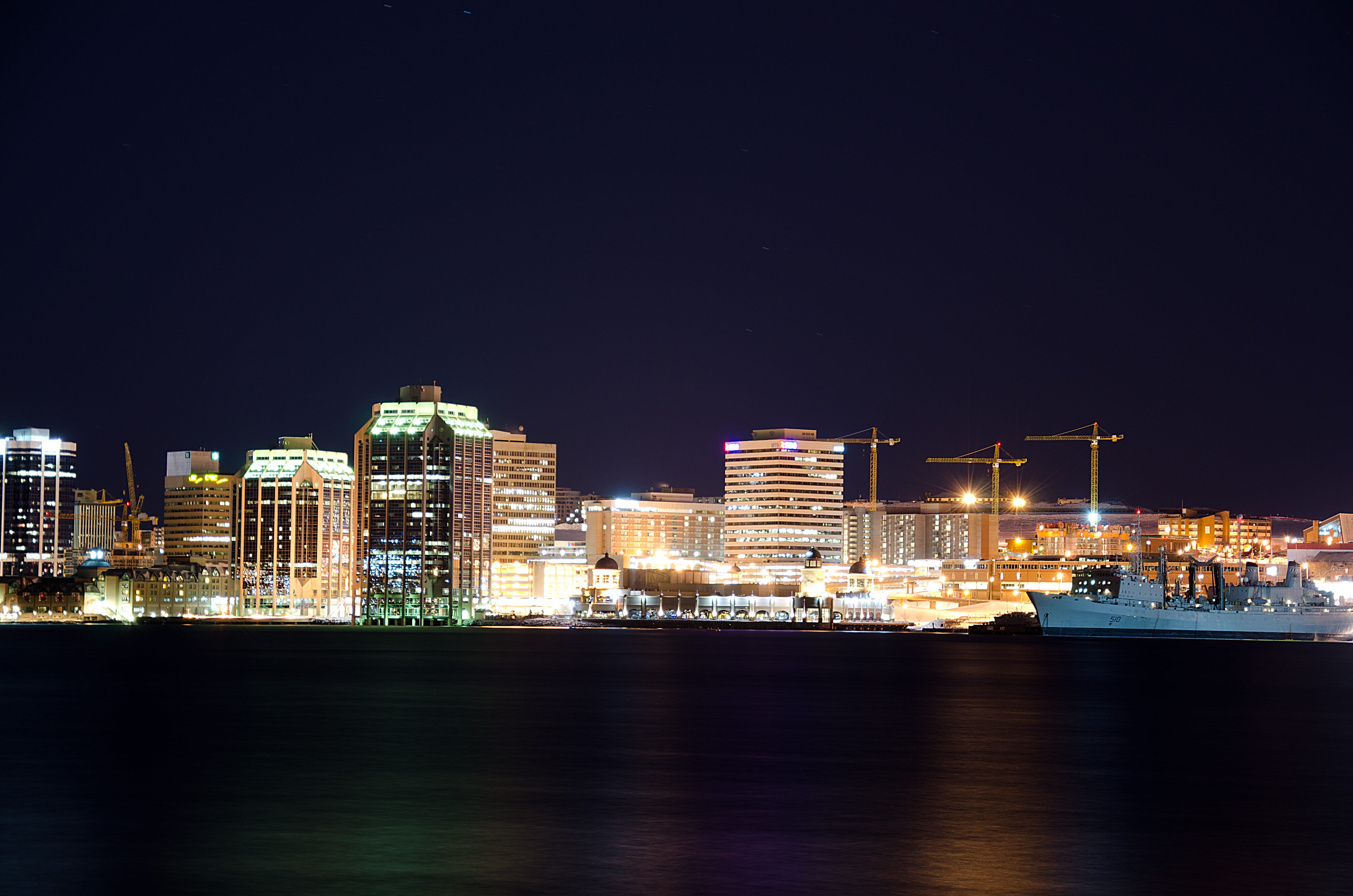 City, harbour, reflection, landscape, outdoors, Nova Scotia, sky, no people, harbor, night, building, waterfront, building exterior, office building exterior, HD Wallpaper