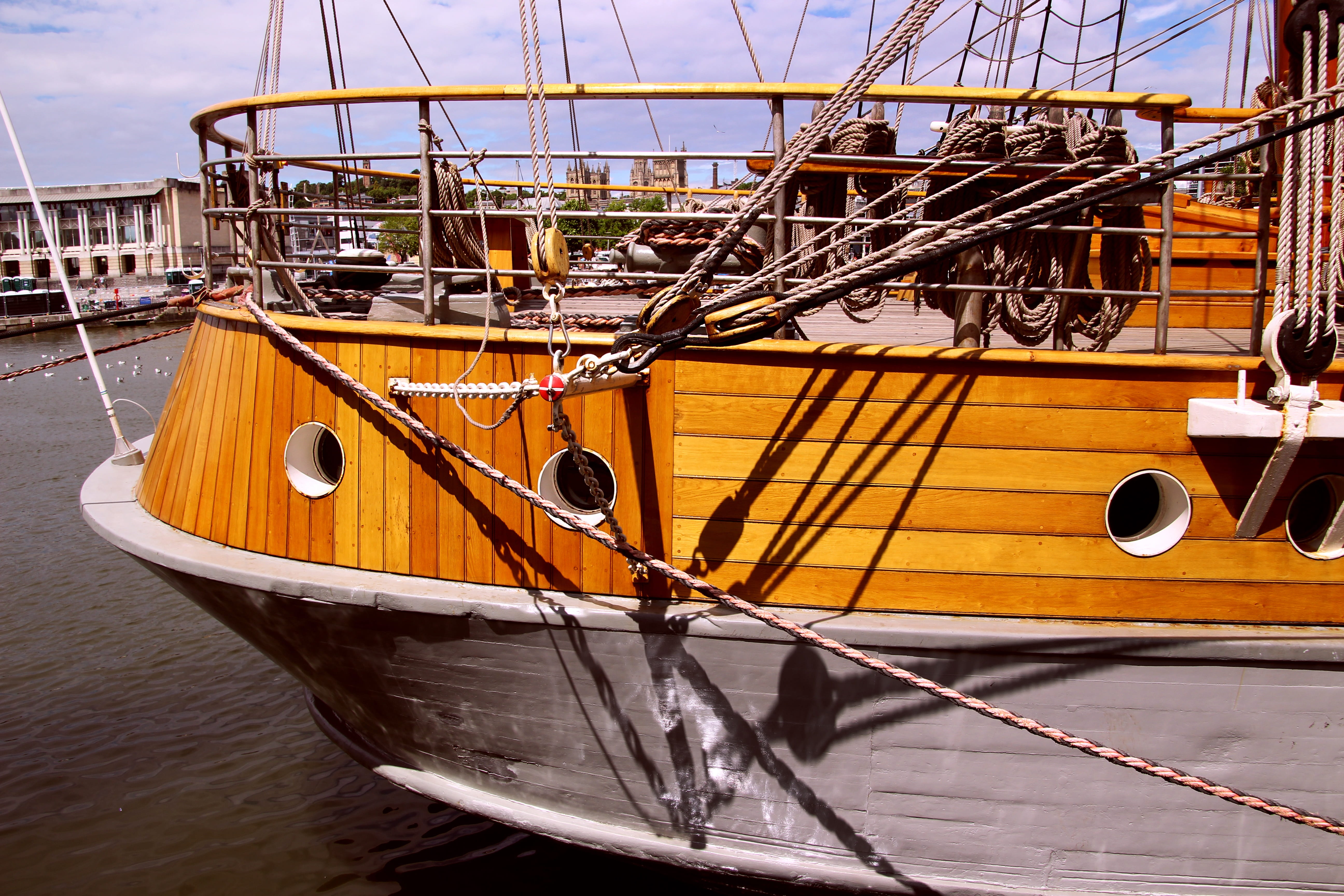 dock, deck, mode of transportation, sea, arts culture and entertainment, rigging, yacht, nautical vessel, rope, harbour, cruise, stern, sailing, adventure, HD Wallpaper