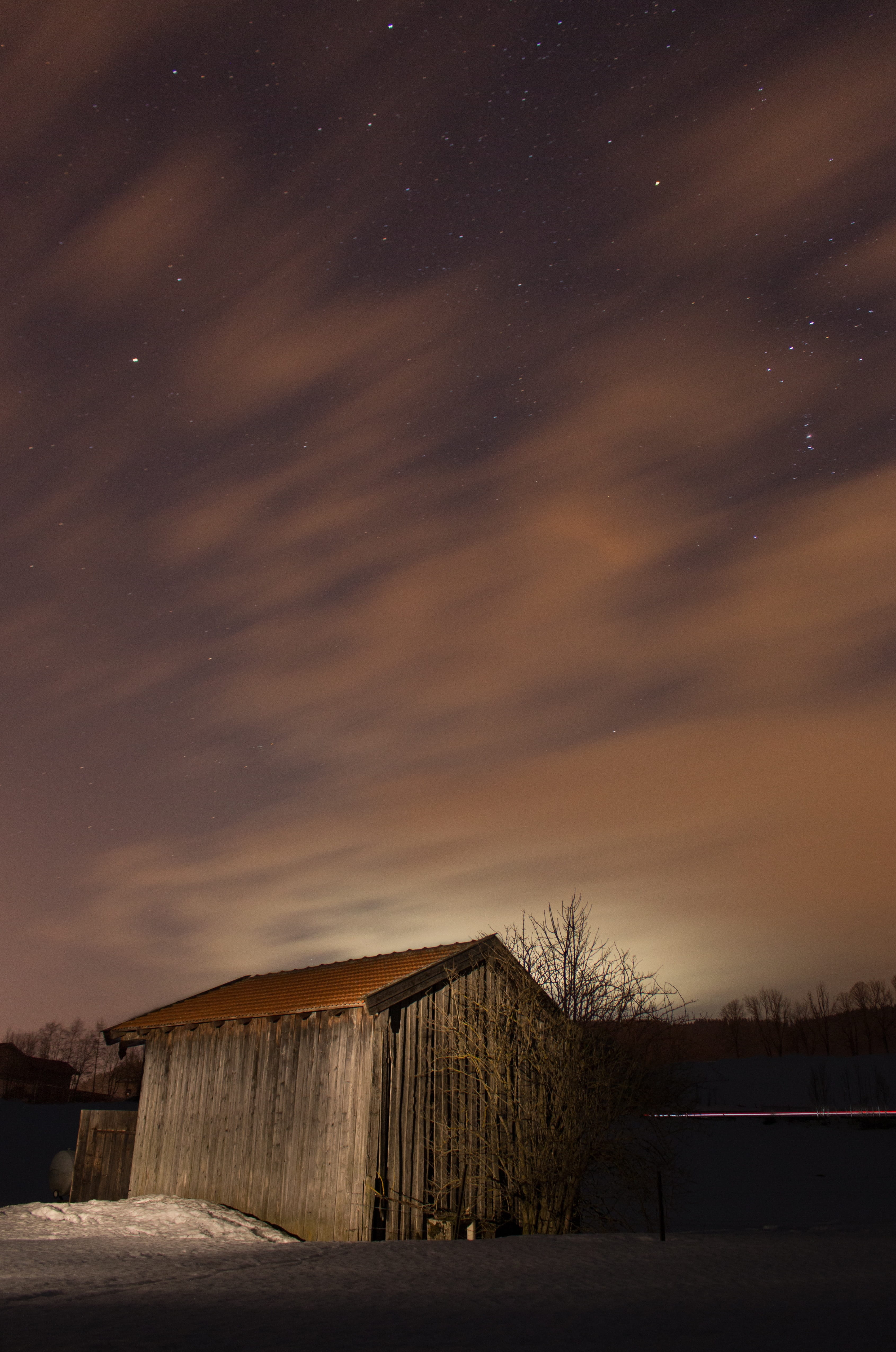 sterne, abendstimmung, scenics - nature, building exterior, beauty in nature, long exposure, stars, 4K, tranquil scene, snow, space, land, nature, night, Phone HD Wallpaper