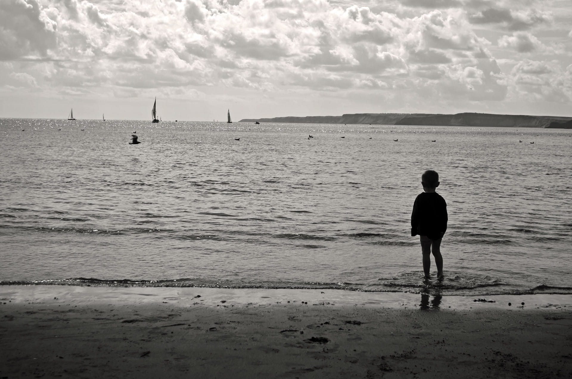 lifestyles, spring season, fantasy, kid, vacation, sepia, yachts, silhouettes, sea, people, day, summer, family, tides, one person, outdoors, leisure activity, HD Wallpaper