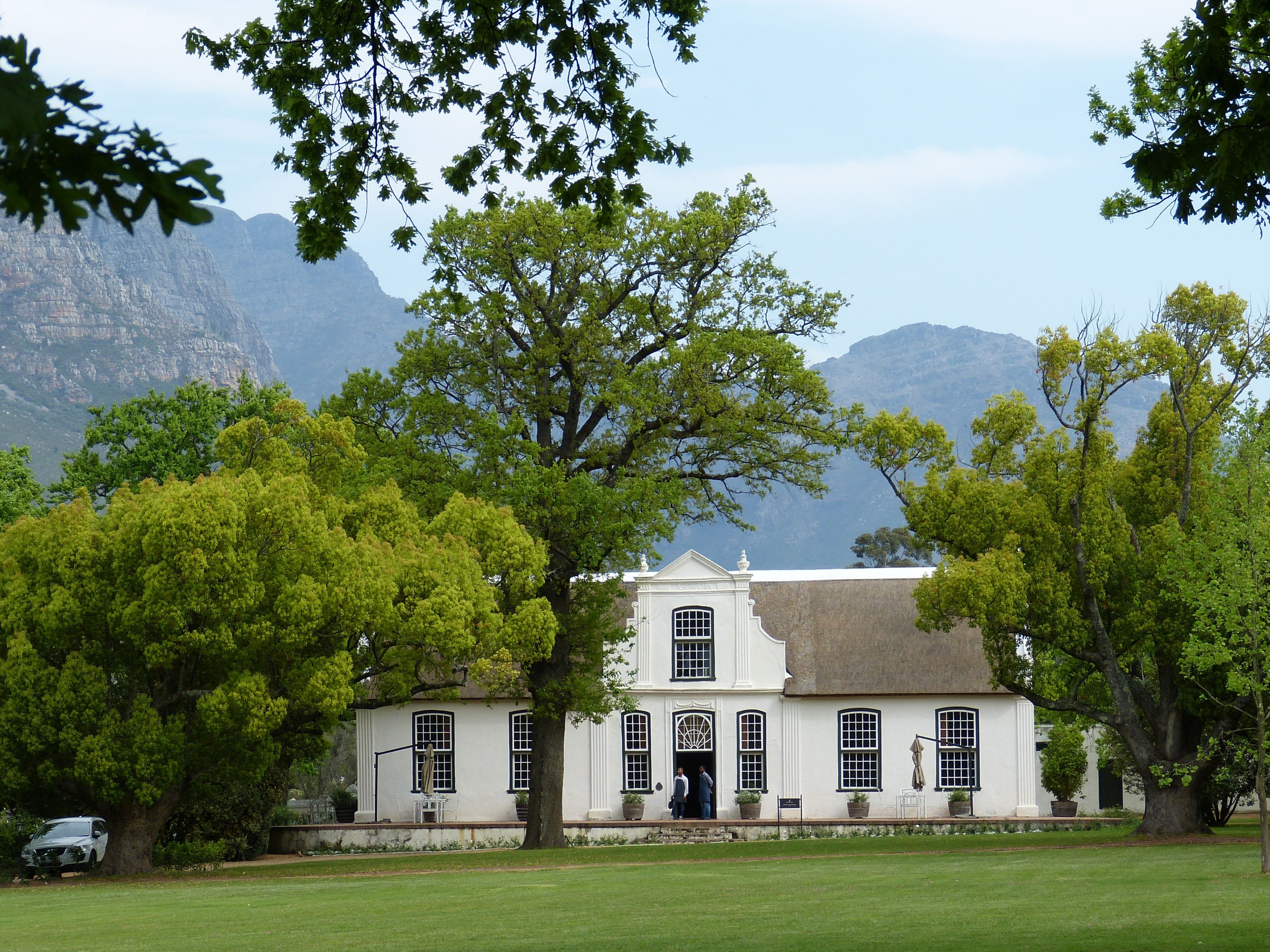 building exterior, winemaker, park, trees, nature, built structure, outdoors, white, building, land, architecture, surrounded, cloud - sky, thatched roof, HD Wallpaper